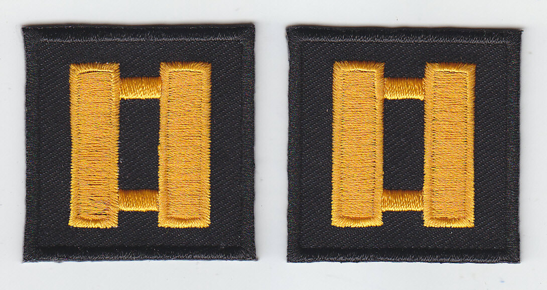 CAPT Captain DARK GOLD on BLACK collar lapel patches 1.5" LARGE