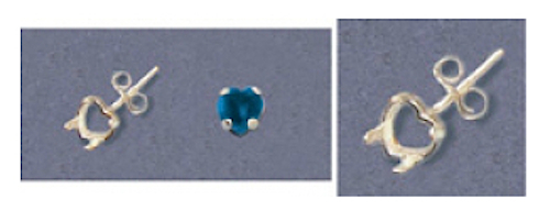 Two Heart Cabochon Sterling Silver Pre-Notched Earring Settings (6x6mm to 8x8mm)