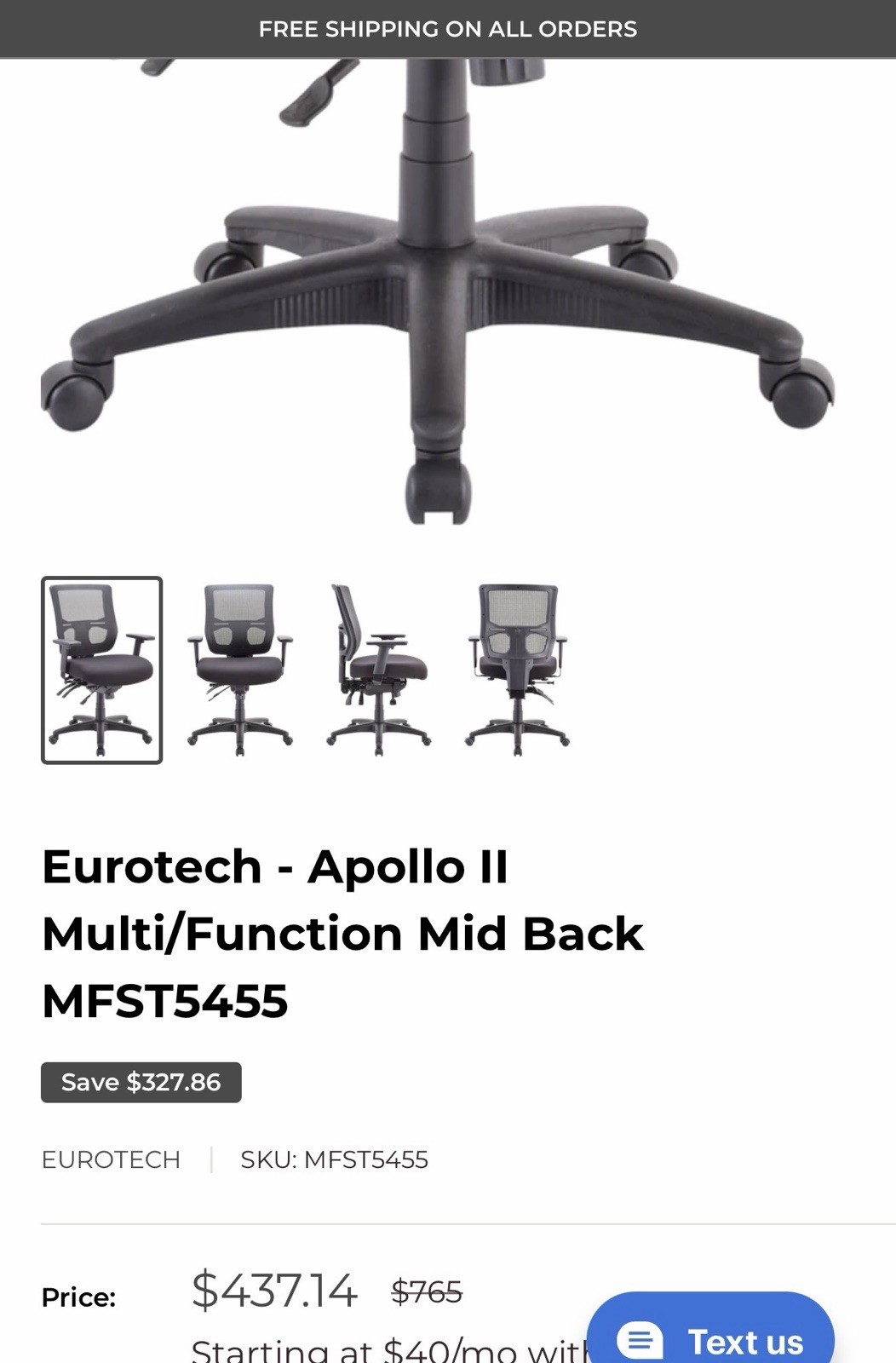 Eurotech MFST5400 Apollo II Series Black High Back Multi-Function Swivel Office