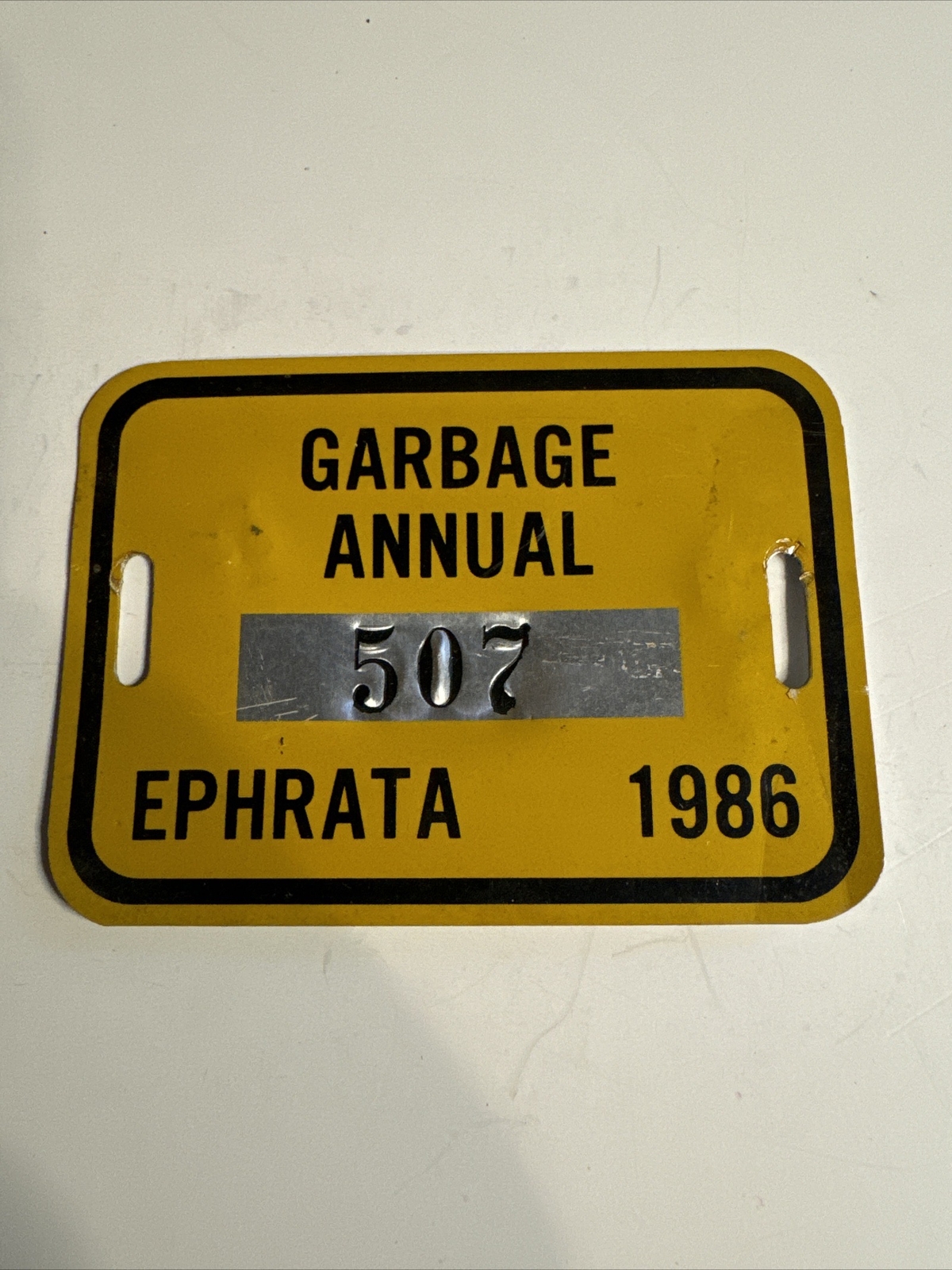 Ephrata Pennsylvania 1986 Garbage Annual Tag, Getting Harder To Find.