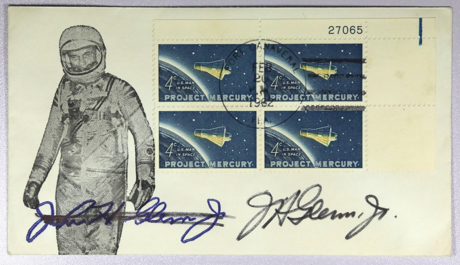 One of a kind John Glenn Friendship 7 cover with autograph February 20, 1962