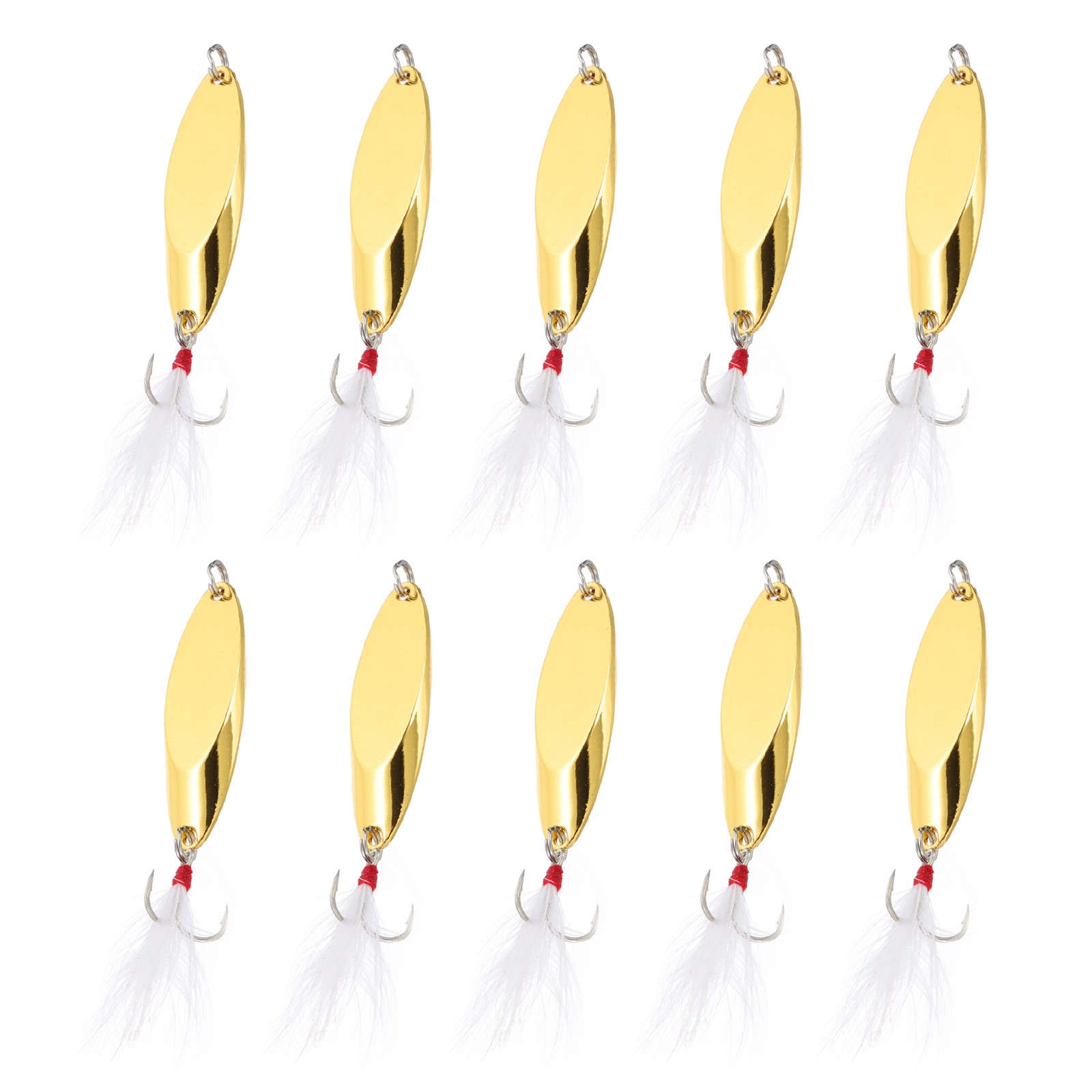 10Pcs 3/5 oz Metal Fishing Spoons Fishing Lures Casting Spoon, Gold Tone