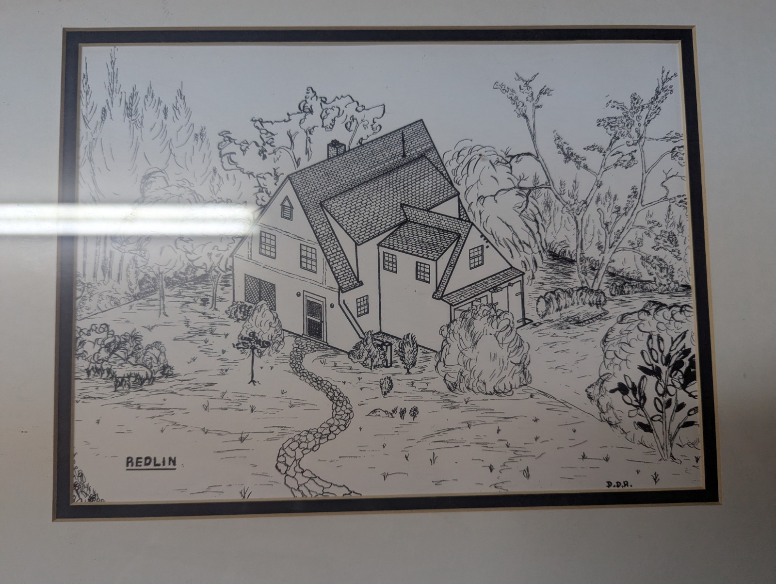 Vintage Redlin D.D.R Signed House Framed Drawing Art 19x16"