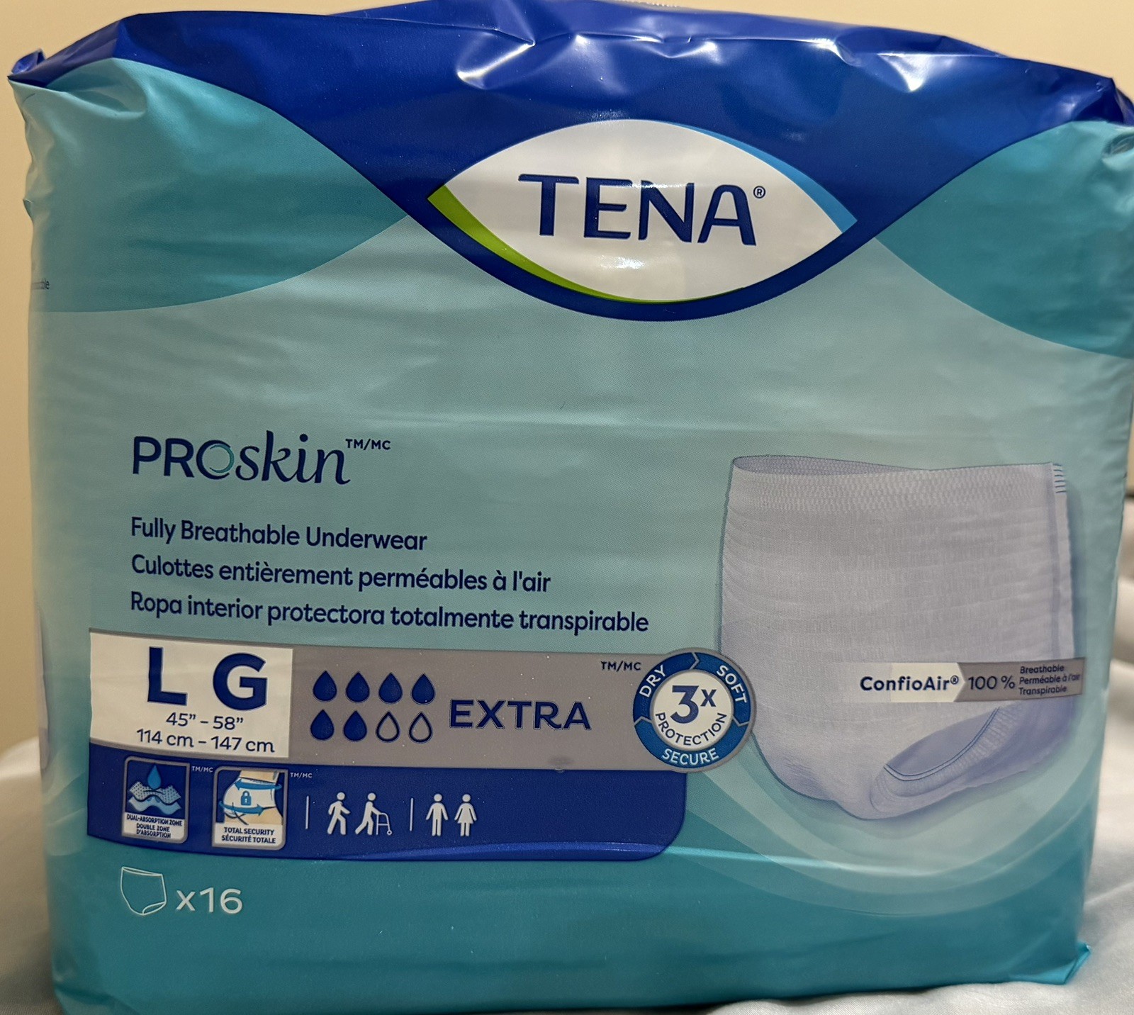 TENA ProSkin Extra Breathable Unisex Incontinence Underwear Box 4x16 (64) Large