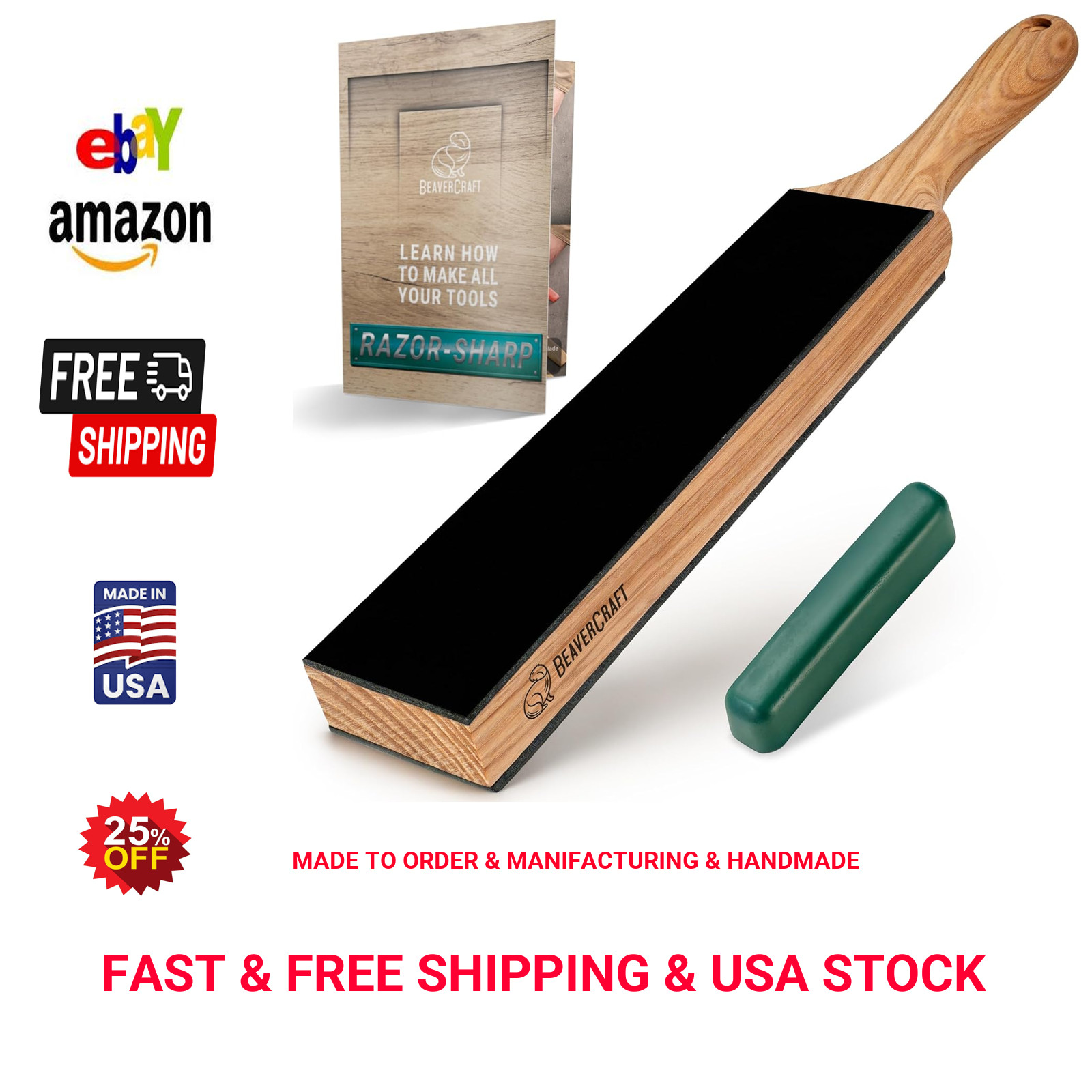 Leather Strop for Knife Sharpening, Dual Side, 14 Inches, Woodcarving Tool
