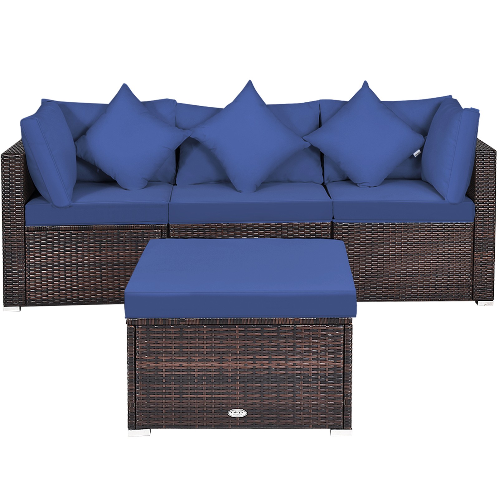 4PCS Rattan Patio Conversation Furniture Set Yard Outdoor w/ Navy Cushion