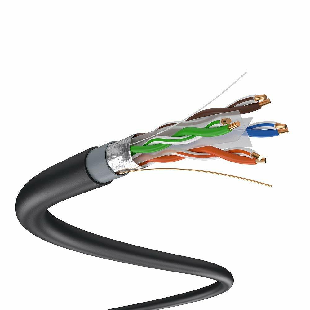 50'FT CAT6A 23AWG 10G OUTDOOR Solid Bare Copper Direct Burial SHIELDED CABLE