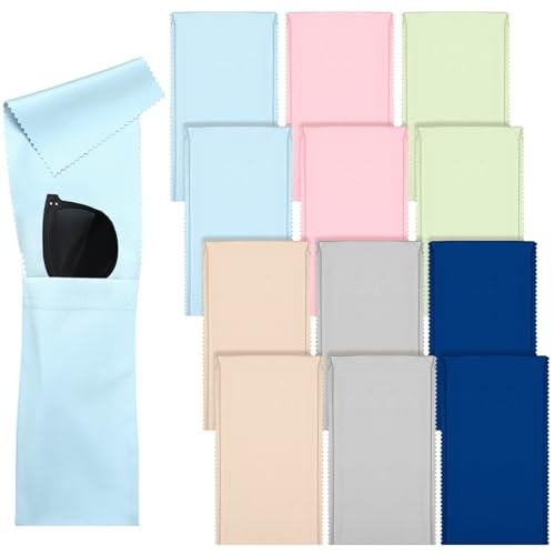12 Pcs Eyeglass Cleaning Cloth Case Soft Colorful Glasses Pouch Works as