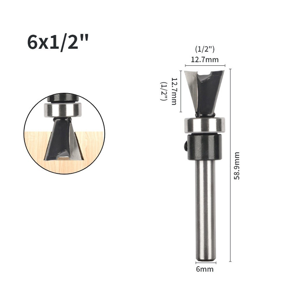 Industrial Grade 6MM Shank Dovetail Bit for Woodworking with Bottom Bearing