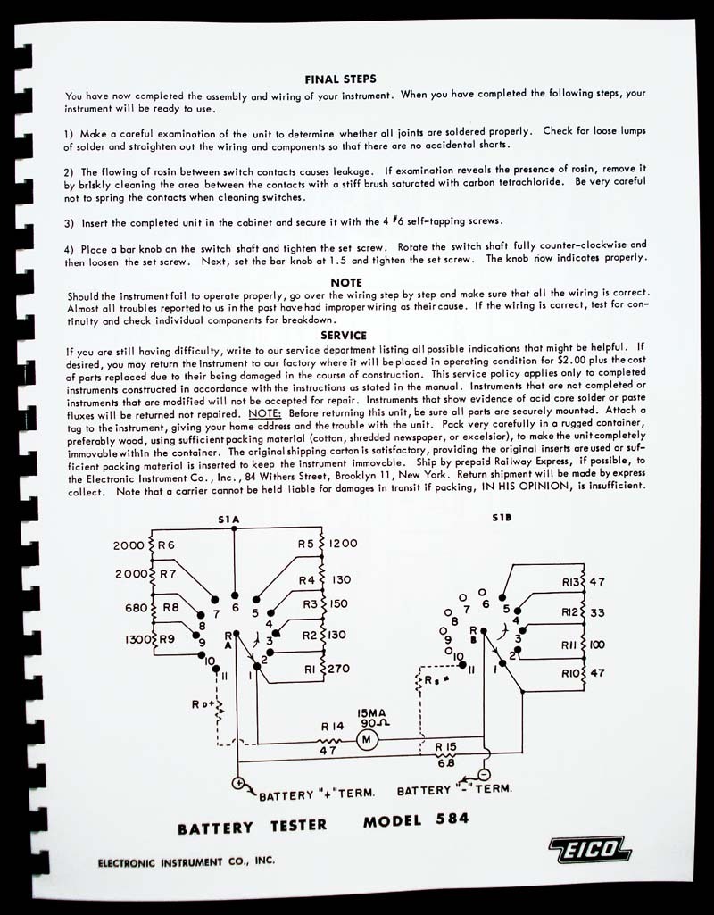 EICO Model 584 Battery Tester Construction Manual