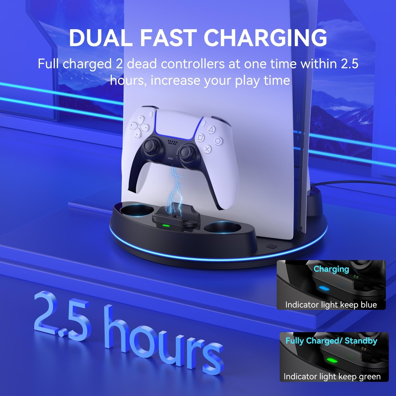 NEWDERY PS5 Charging Station for PlayStation 5/Slim/Pro Controller Charger Stand