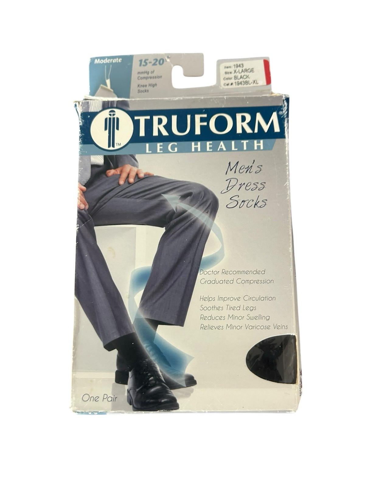 TRUFORM leg health 1943BL-L large 15-20 MODERATE knee high socks New