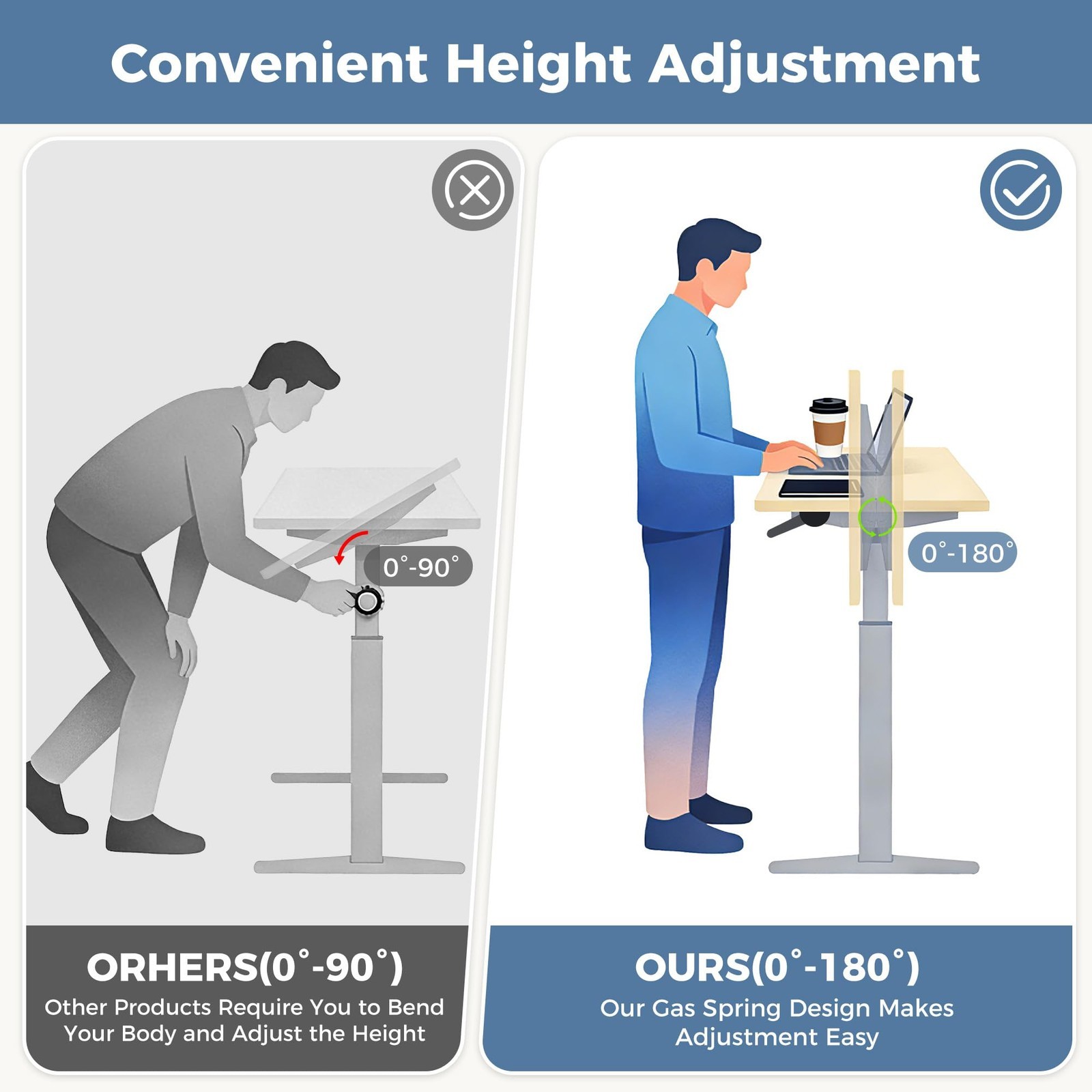 Foldable Mobile Standing Desk Rolling Laptop Desk with 180° Tiltable Tabletop