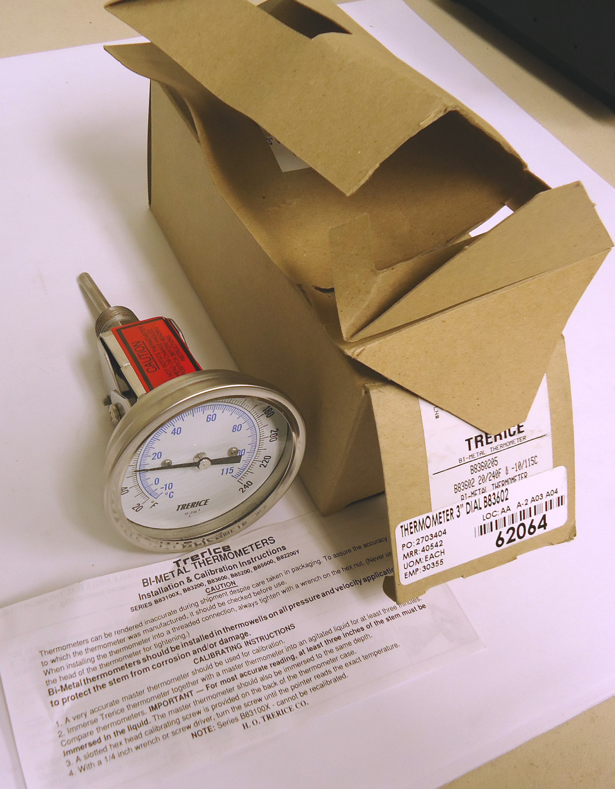 Trerice B83602 Thermometer Bi-Metal 3" Dial Range 20°F to 240°F