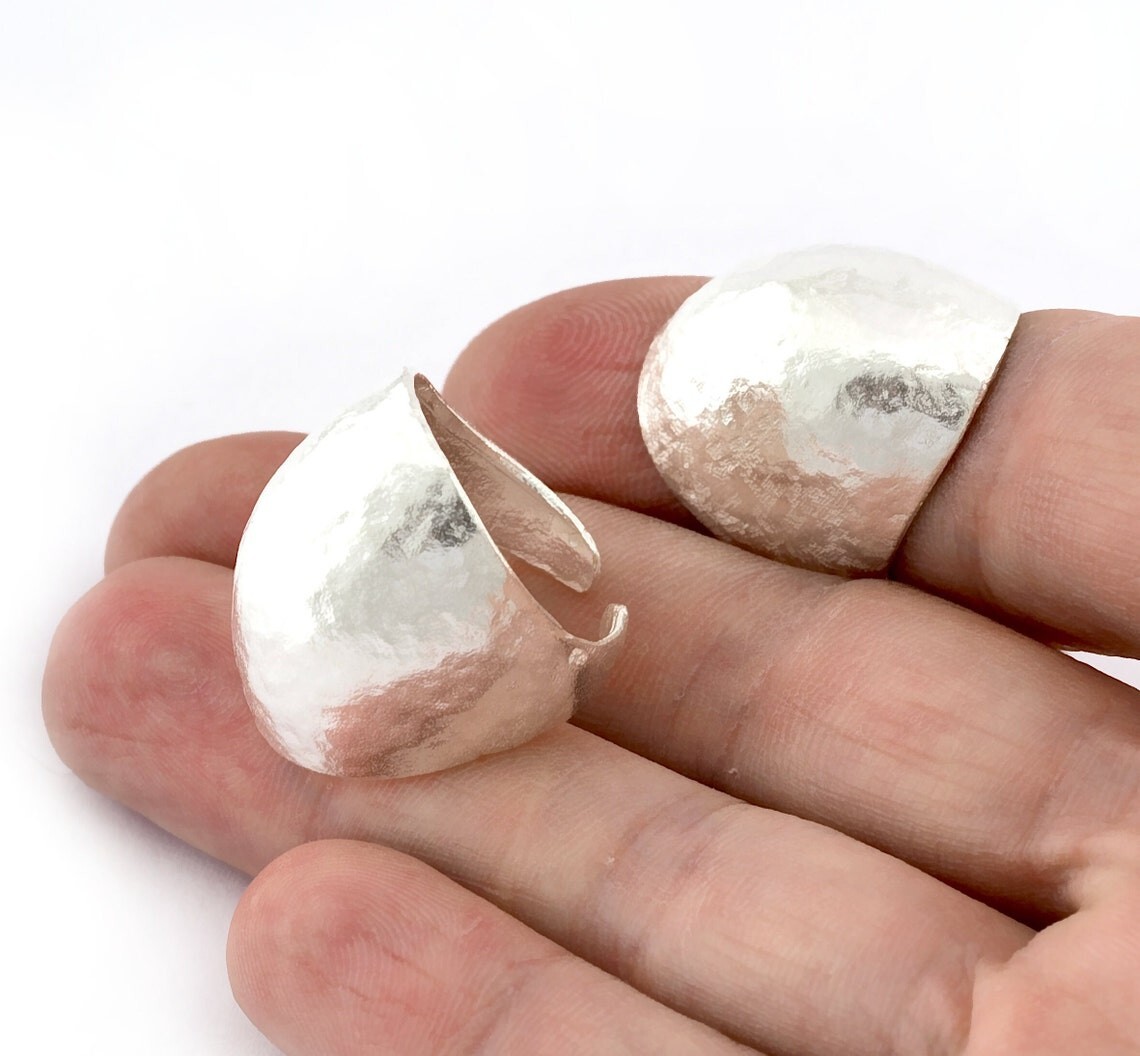 Ring Hammered Domed Adjustable Shiny silver plated brass 9US size 3005