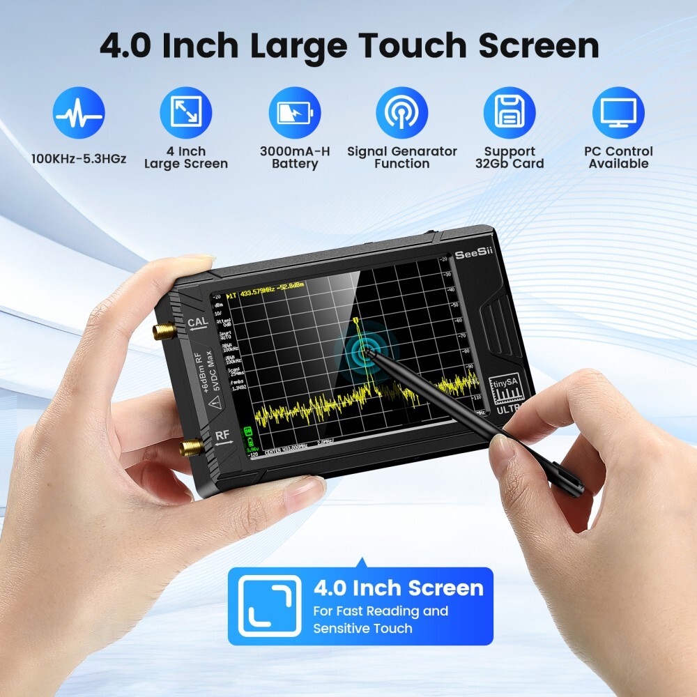 SeeSii Tiny Spectrum Analyzer TinySA ULTRA 4" LCD 100kHz-5.3GHz & 32GB Card