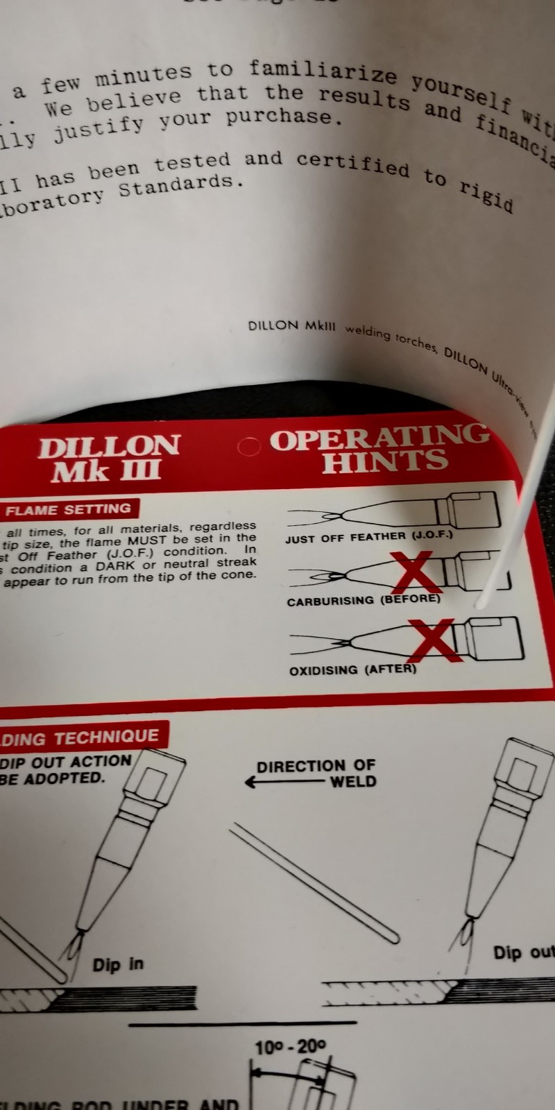 ORIGINAL INSTRUCTIONS ~ Dillon MK III Oxygen Acetylene torch.