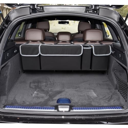 Car Trunk Organizer with Lid, Backseat Hanging Storage Bag with 4 Pockets & 3