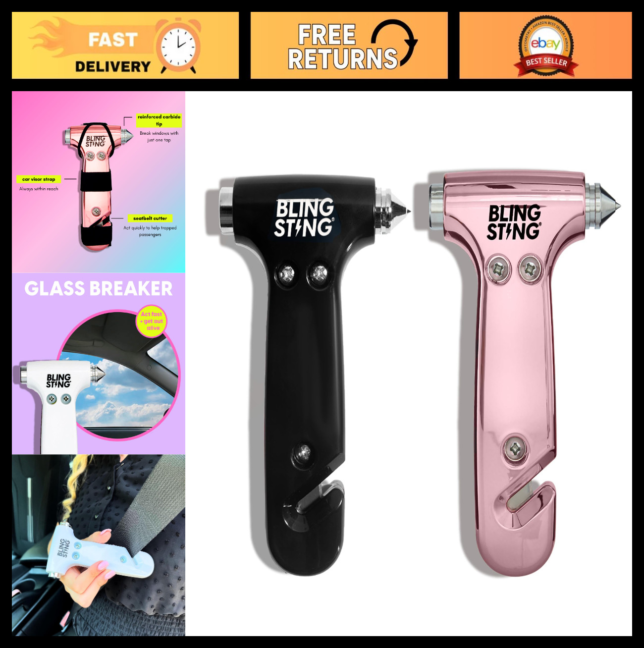Emergency Escape Hammer & Seatbelt Cutter - Window Breaker Tool for Car Safety,