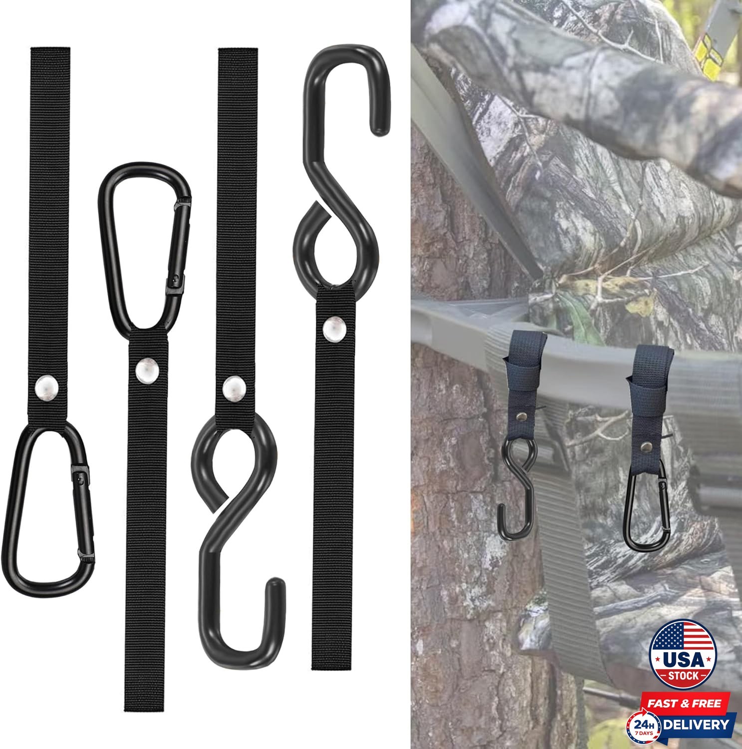4 Pack Treestand Strap Hooks Heavy Duty Hunting Gear Hanger Tree Stand Mount New