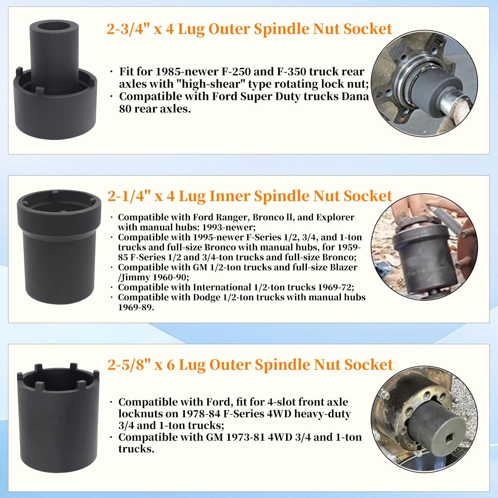 Spindle Nut Socket Tool Kit, 6 Pcs Axle Hug Lock Nut Socket Remover Installer...