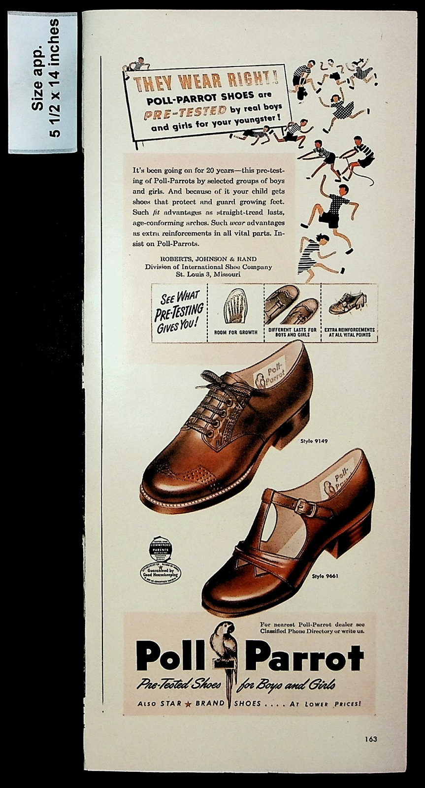 1947 Poll Parrot Pre-Tested Shoes Boys Girls Kids Fashion Vintage Print Ad 29411