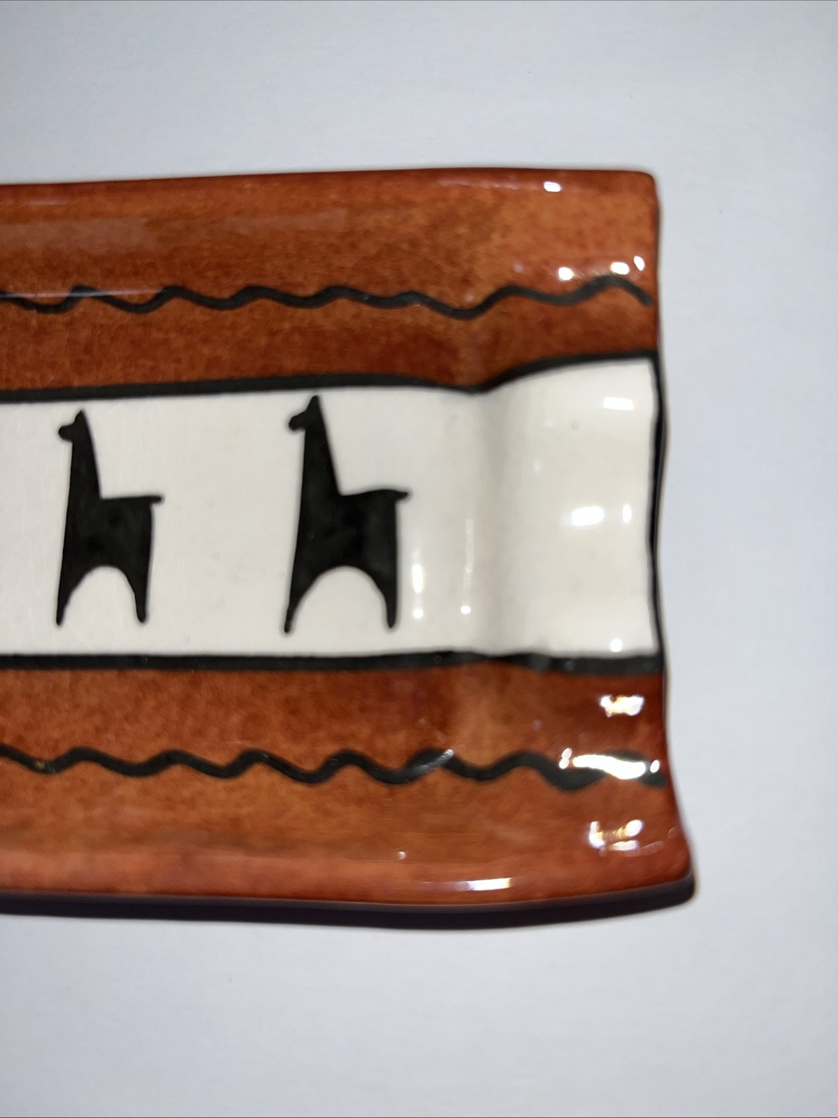 Hand Made Folk Art Pottery Signed Llama Ashtray Lima Peru Mint