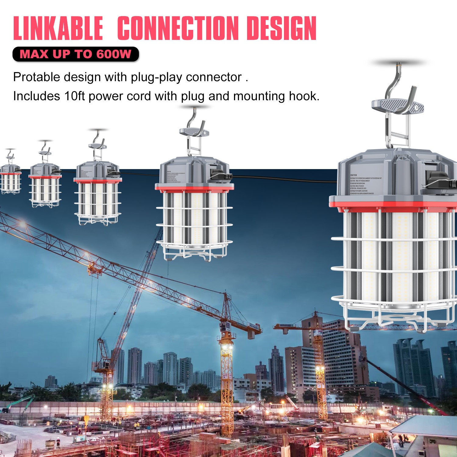 LED Temporary Work Light 100W (Equiv.400W) 5000K Jobsite Constraction Lighting