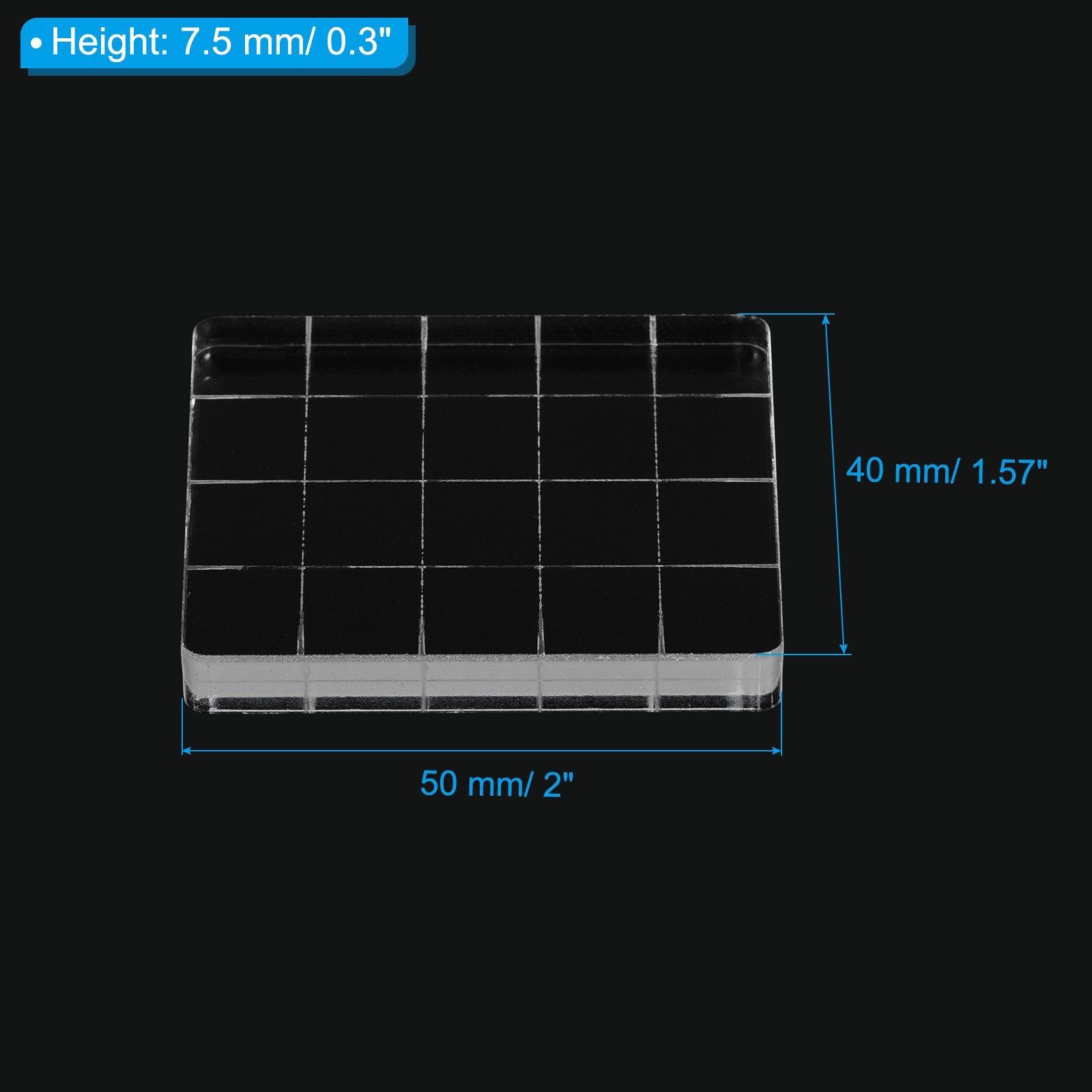 Acrylic Stamp Block, 5 Pack Rectangle Shape with Grid Lines, 2" x 1.57"