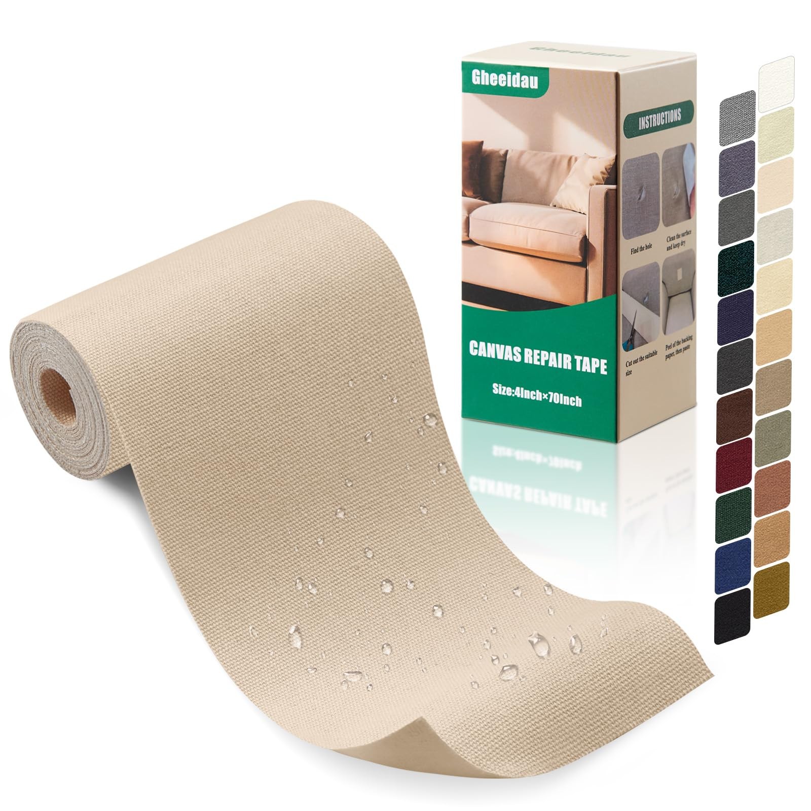 Canvas Repair Tape 4×70 Inch Waterproof Self-Adhesive Fabric Repair Patch for...