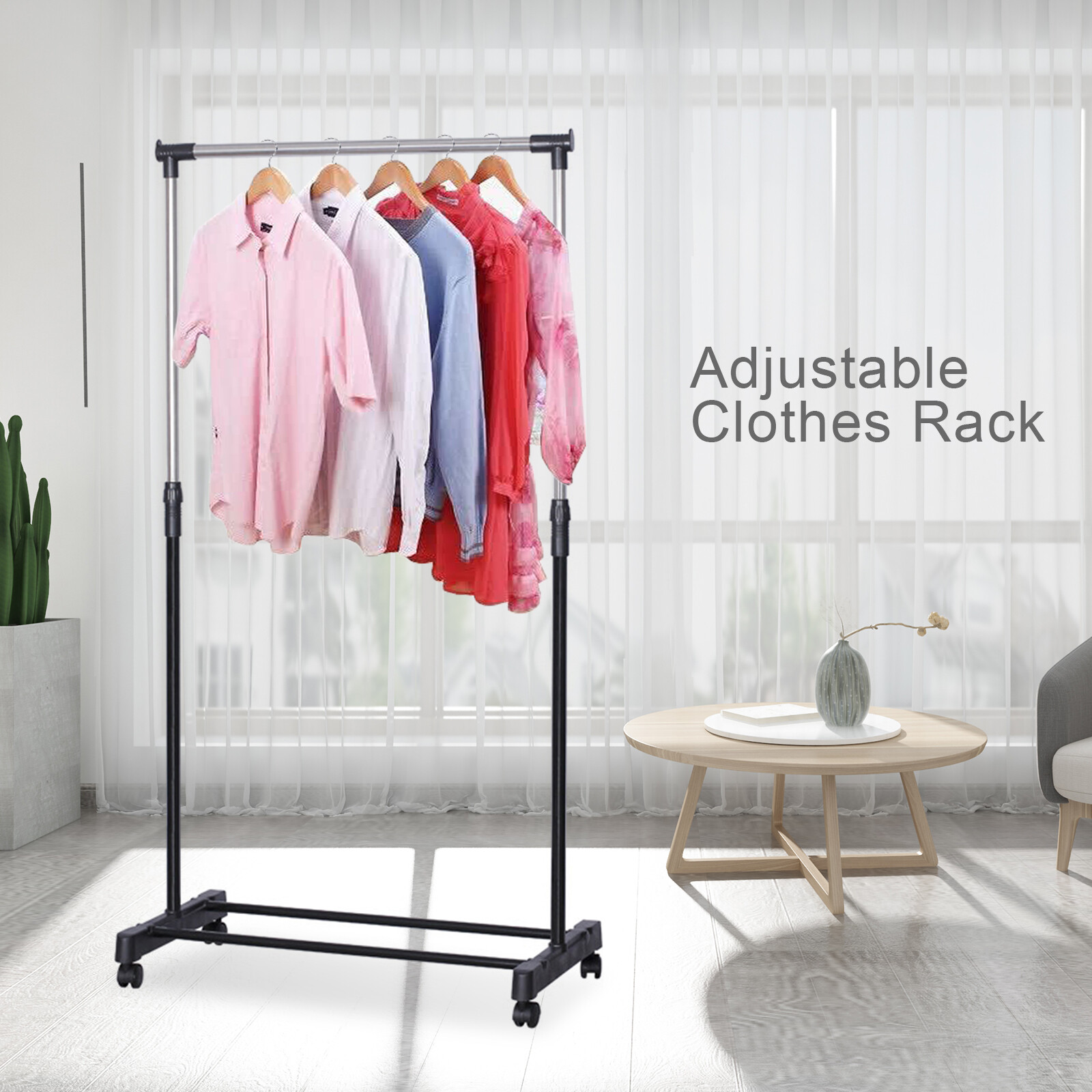 Laundry Drying Rack Clothes Storage Hanger Stand With Brake Roller Adjustable US