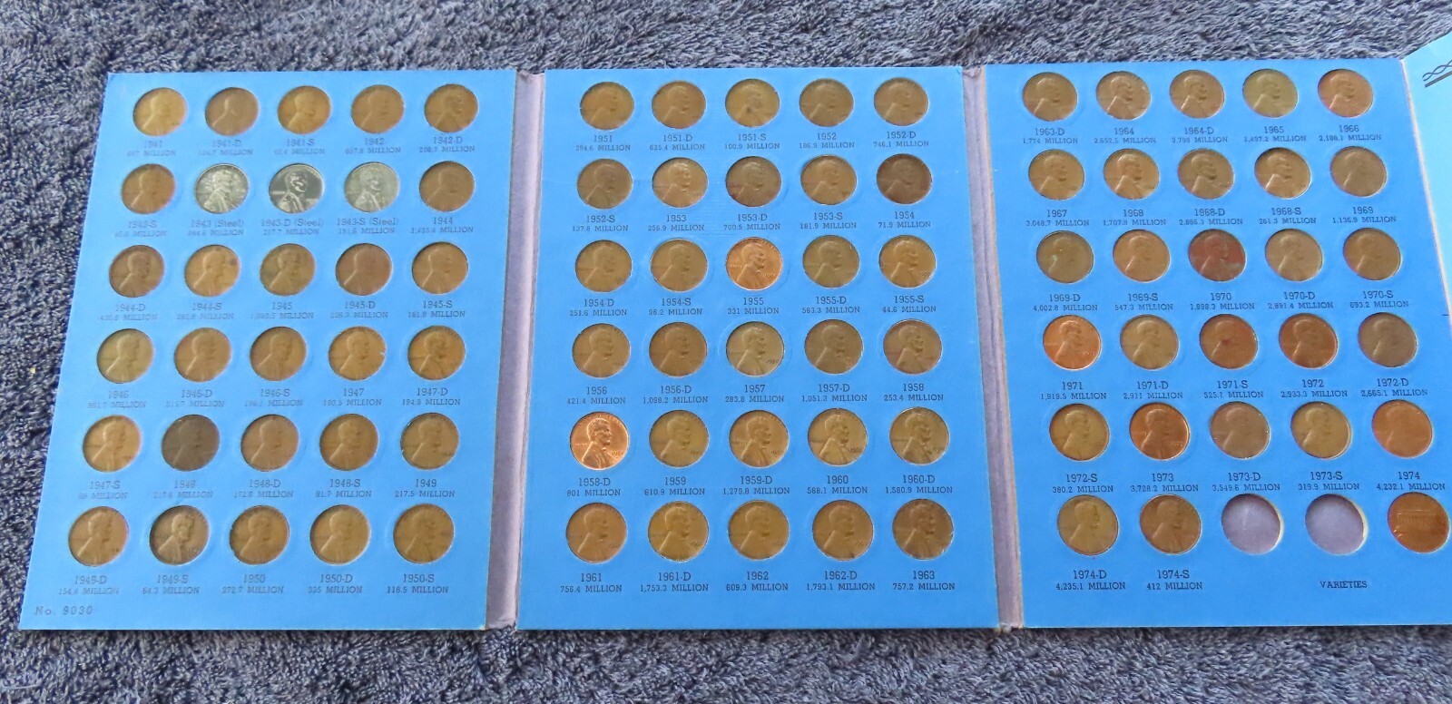 1941 - 1974 P D S Complete Lincoln Wheat + Memorial Cent Collection Folder