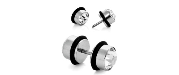 1 PC DOUBLE CZ Faux 0G FAKE CHEATER PLUG BODY JEWELRY EARRINGS MEN PIERCING