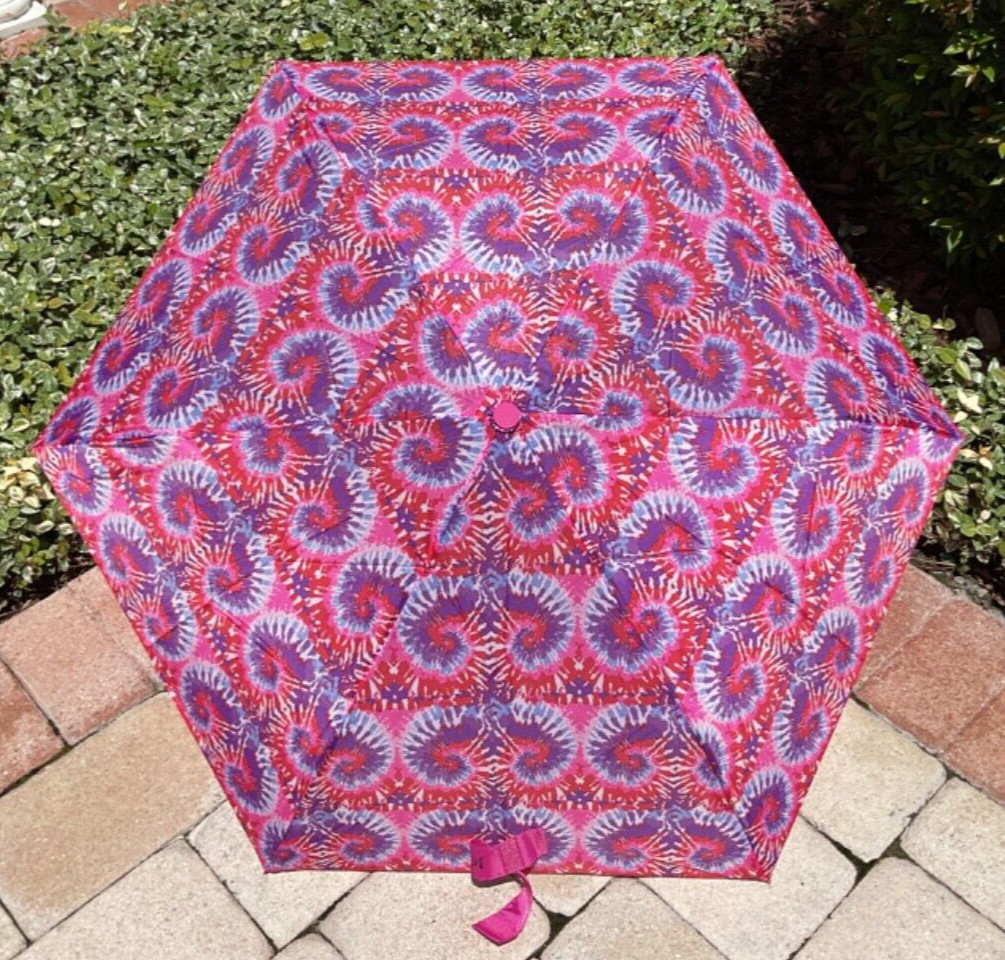 BETSEY JOHNSON  WOMEN'S UMBRELLA  TIE DYE PINK BLUE AUTOMATIC OPEN NWT