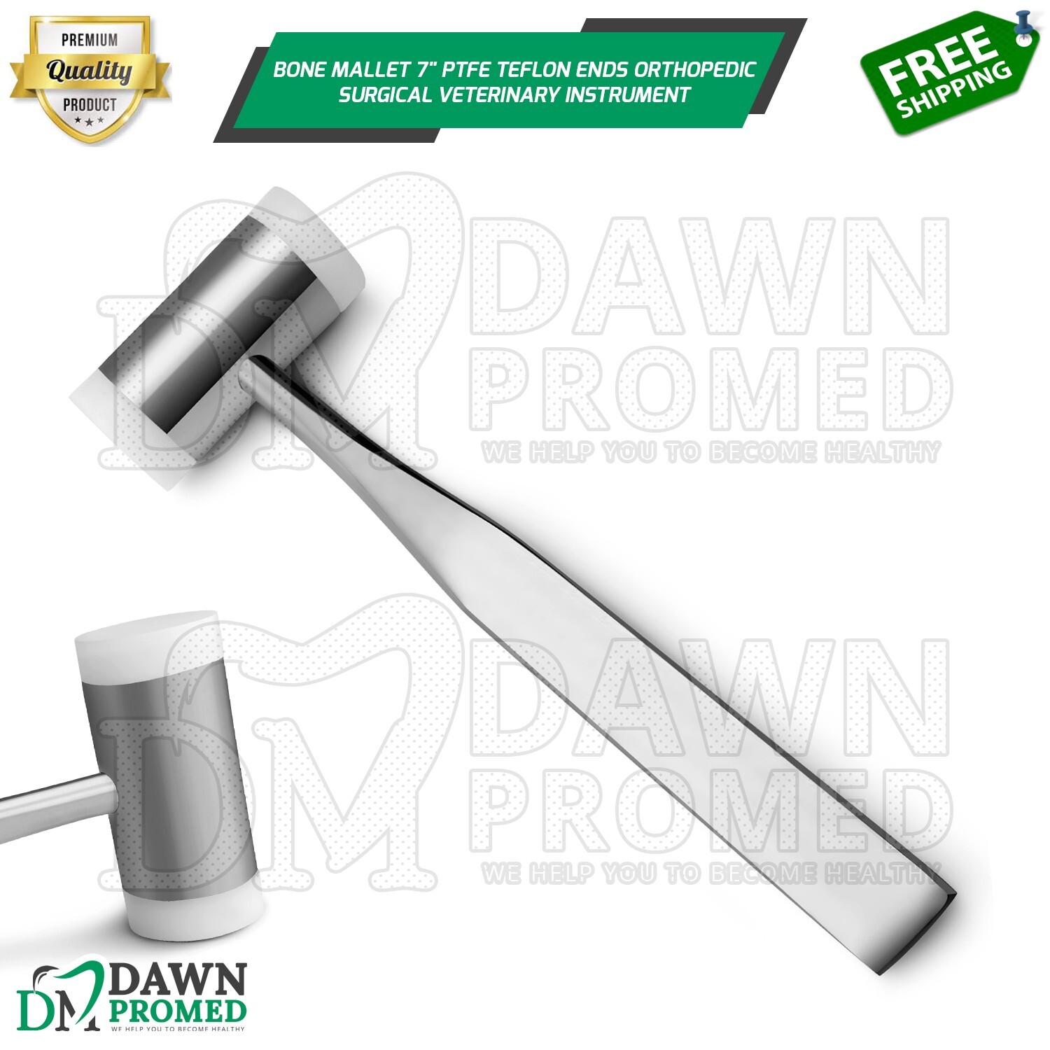 Bone Mallet 7" PTFE Teflon Ends Orthopedic Surgical Veterinary Inst German Grade