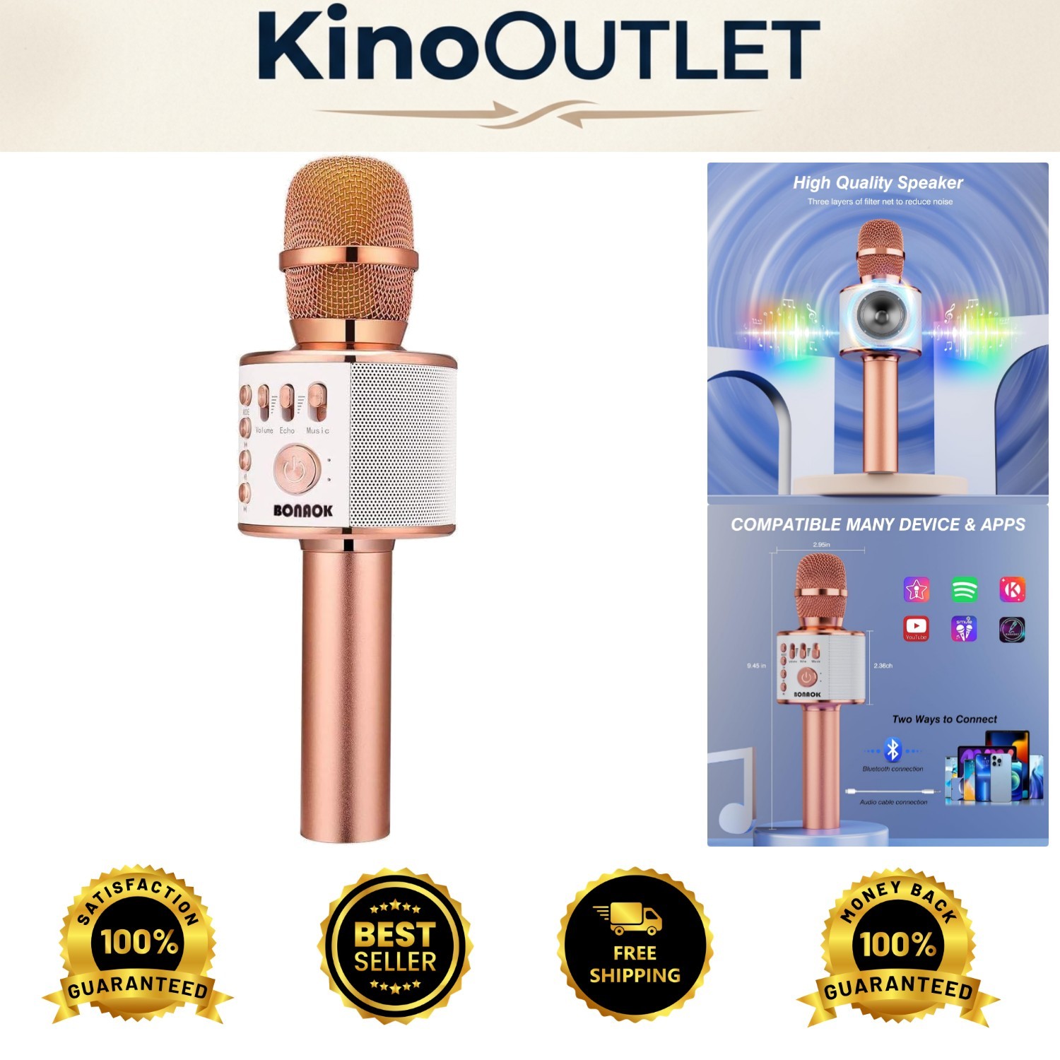Portable Handheld Karaoke Microphone - Rose Gold with Multi-Device Compatibility