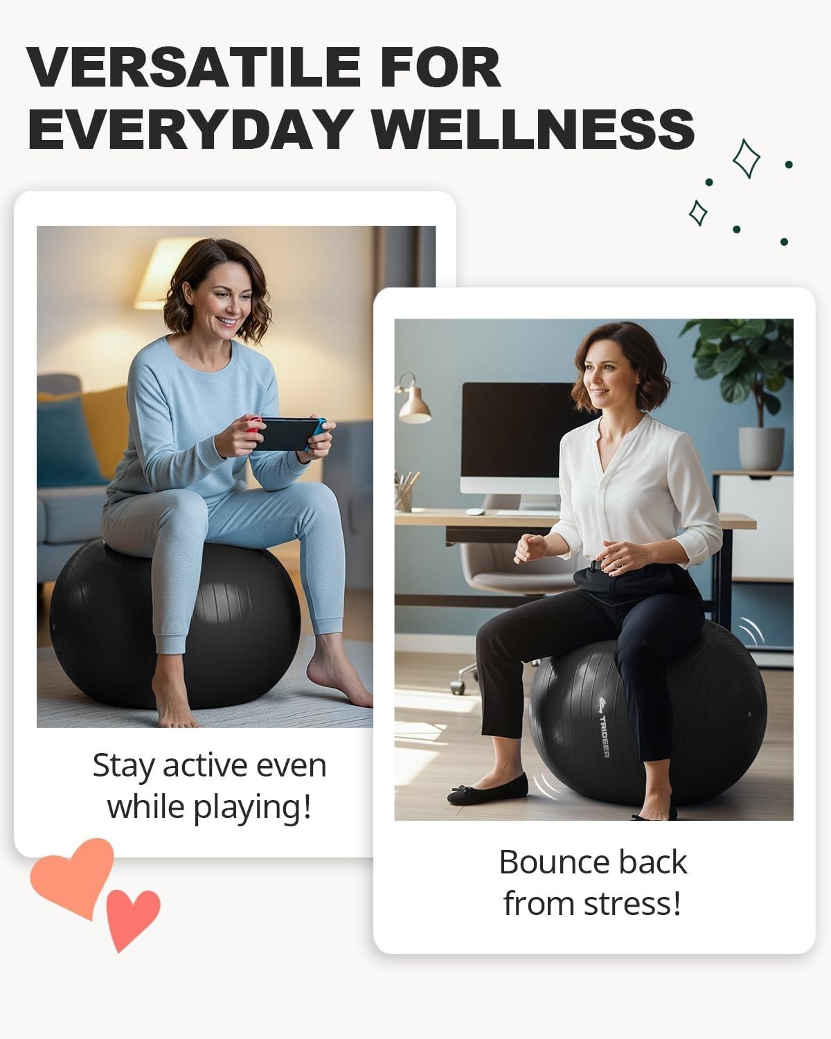 Trideer Extra Thick Yoga Exercise Ball for Balance Stability Quick Pump Included