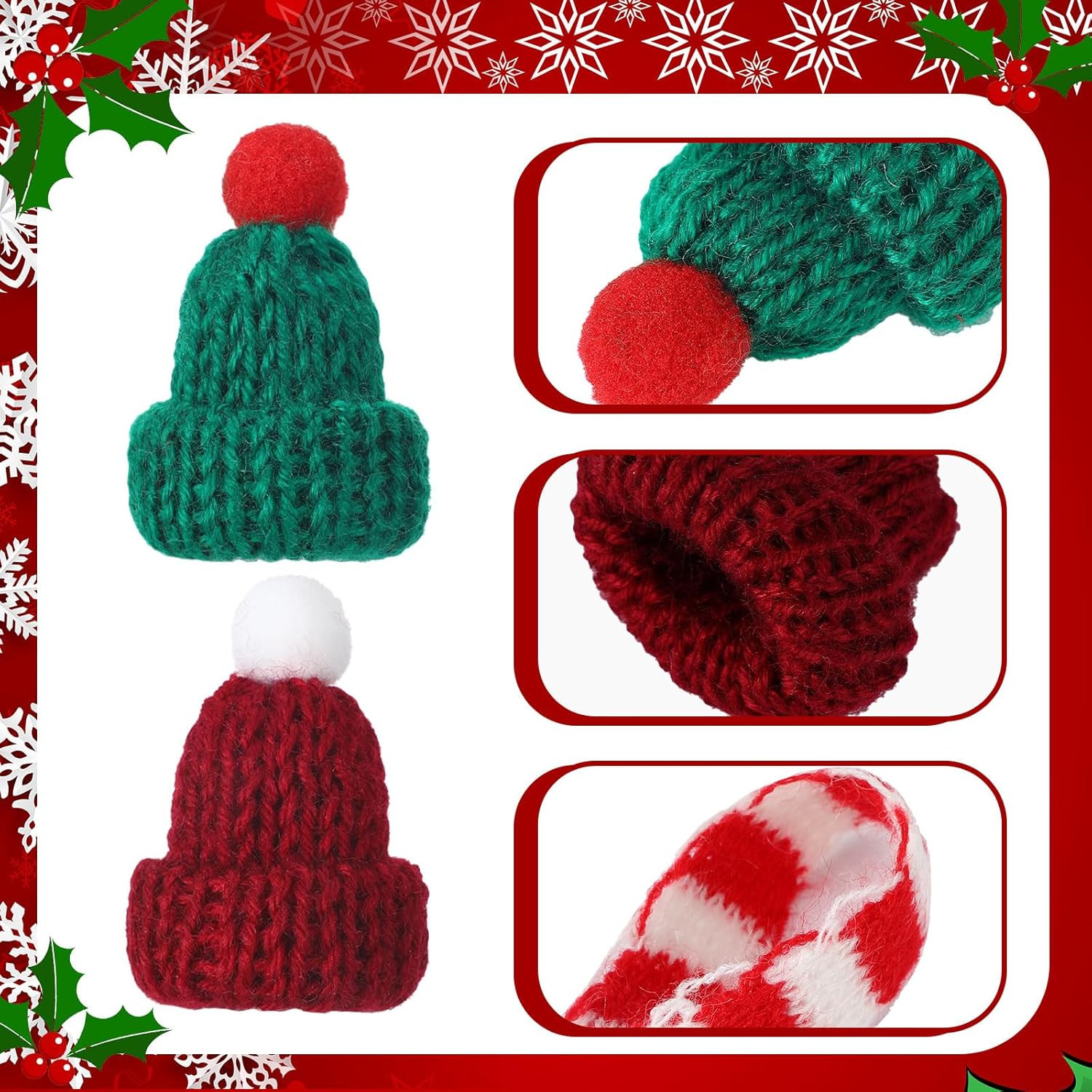 24 Pcs Mini Christmas Hats and Tiny Scarf Set Mini Knitting Doll Hat Scarf Sa...