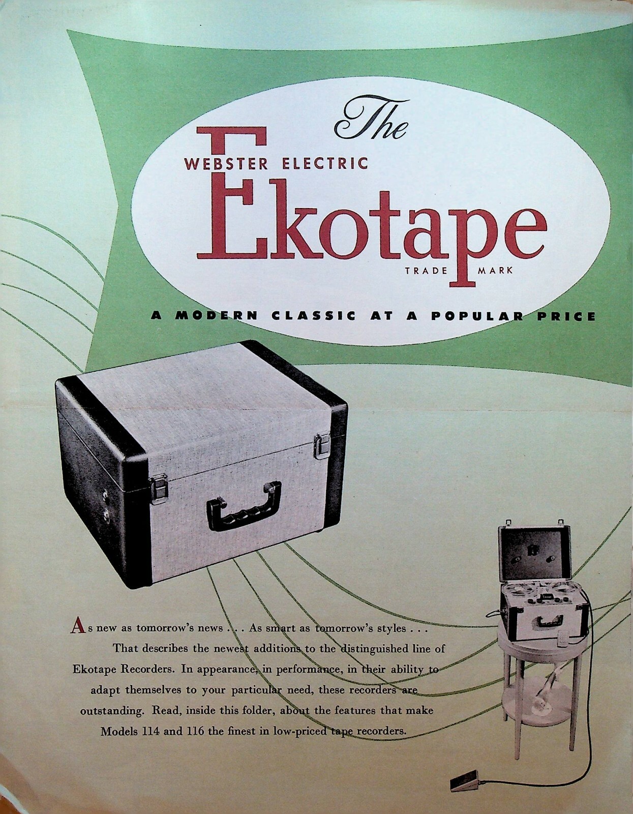 Webster Electric Ekotape Tape Recorder Models 114 116 Brochure 1952