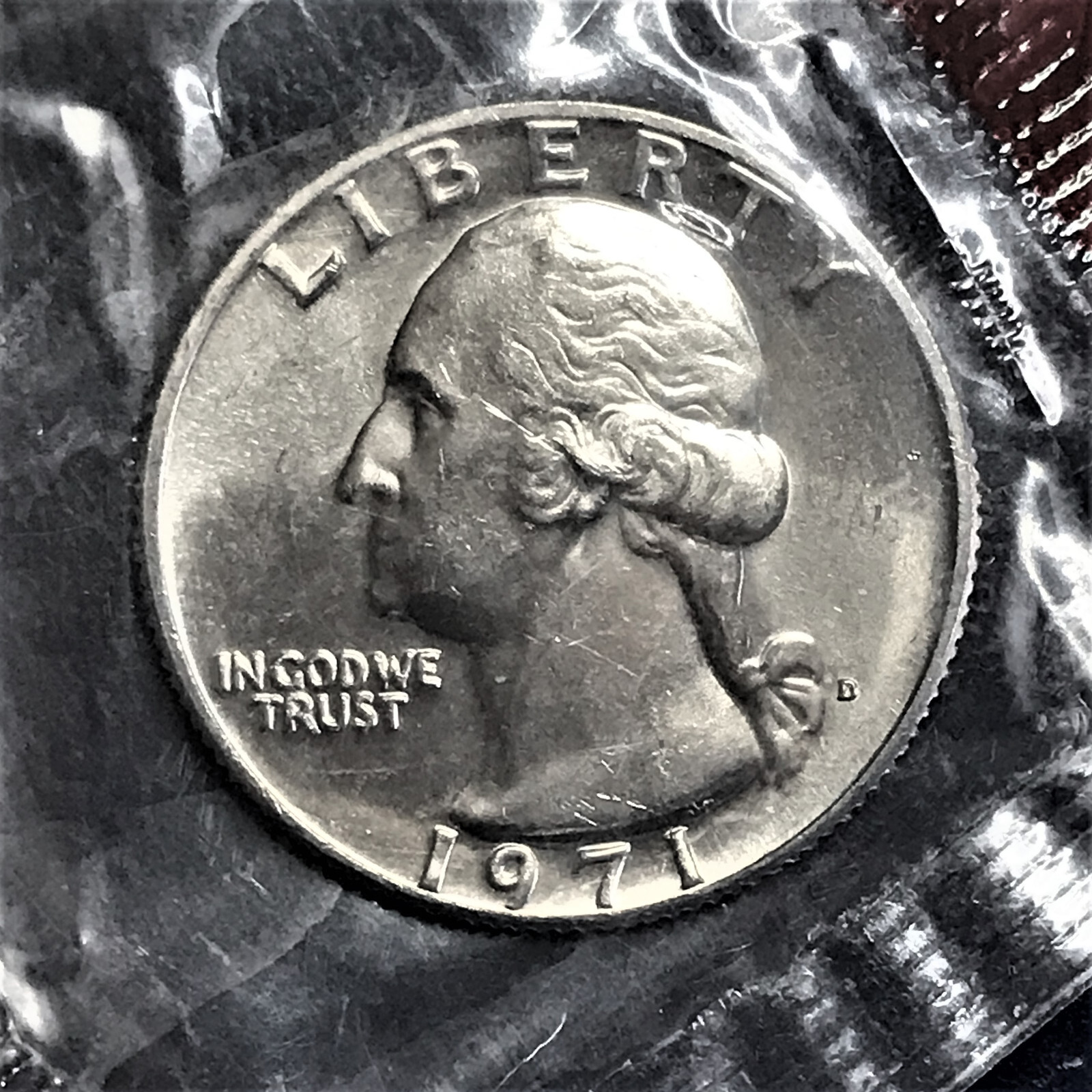 1971 D BU Washington Quarter Brilliant Uncirculated from Orig Mint Set in Cello