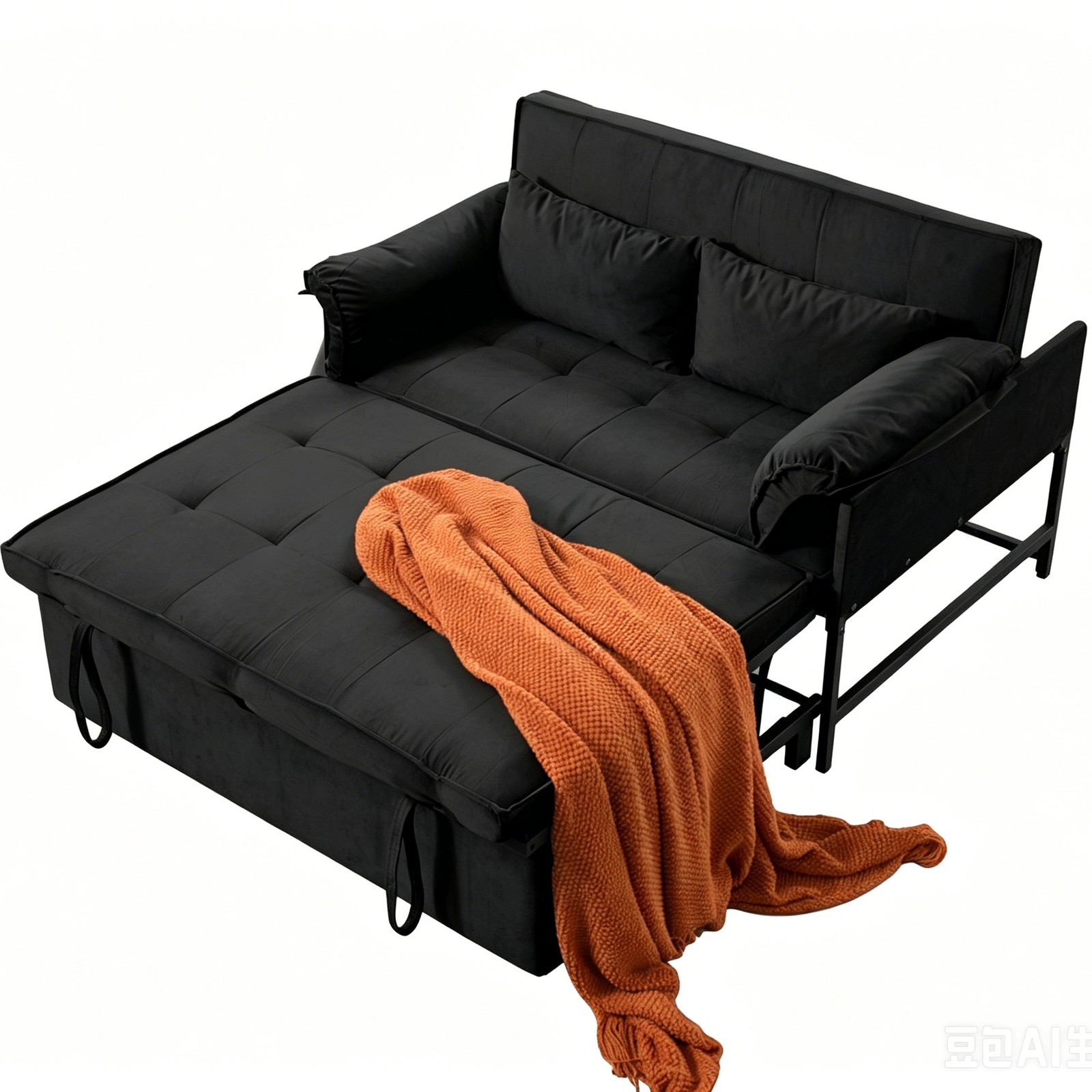 46" Velvet Sleeper Sofa Bed Twin Size Pull-Out Reclining Back 5 Angle Recline
