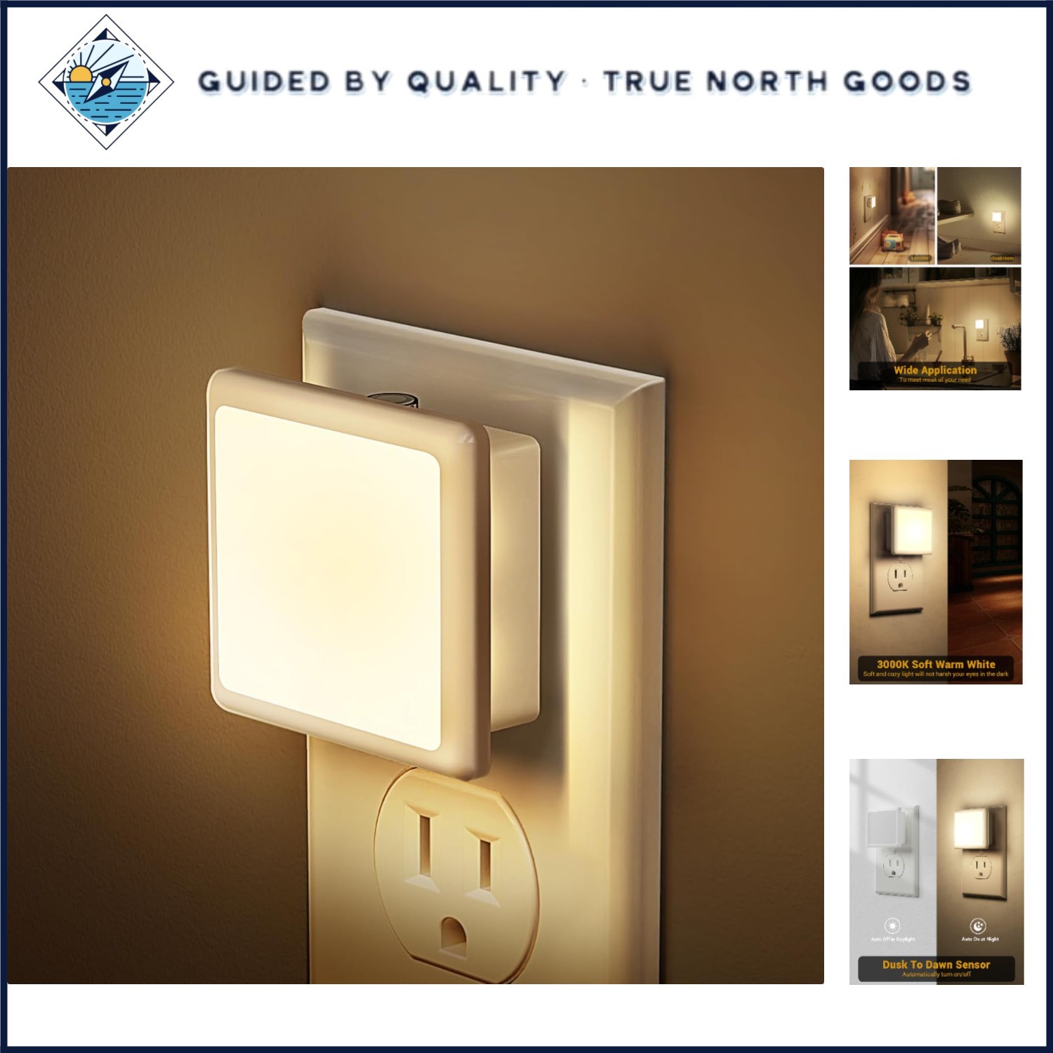 2-Pack Plug-in Night Lights with Auto Light Sensor for Bathroom and Hallway