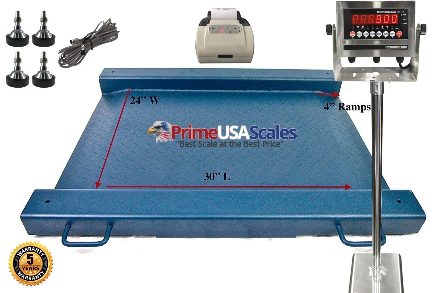 24" x 30" Floor Scale Drum Scale Indicator 2500 lb Legal for Trade Printer