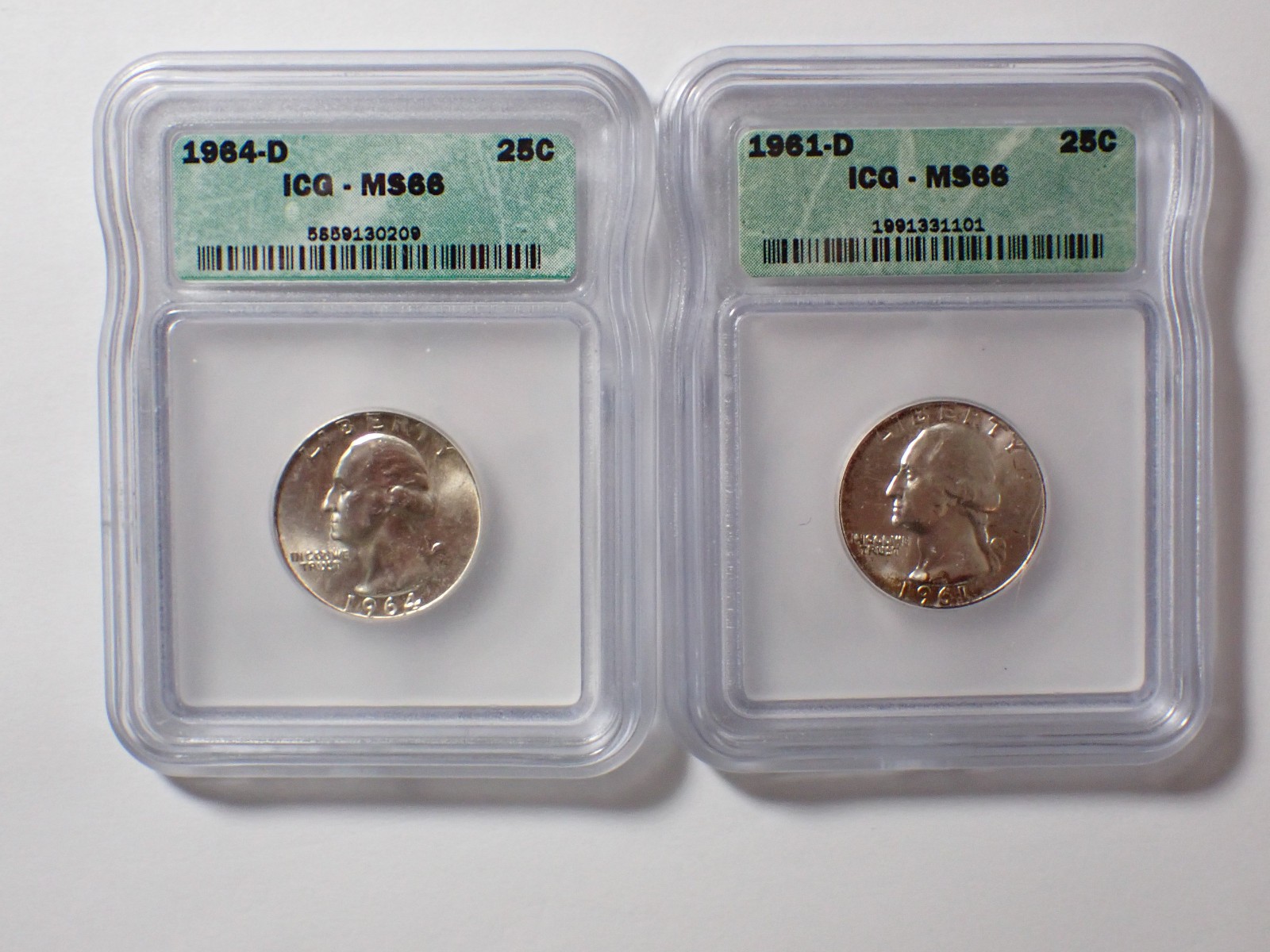 1961-D 1964-D Silver Washington Quarter - 25c ICG MS66   WQS 008