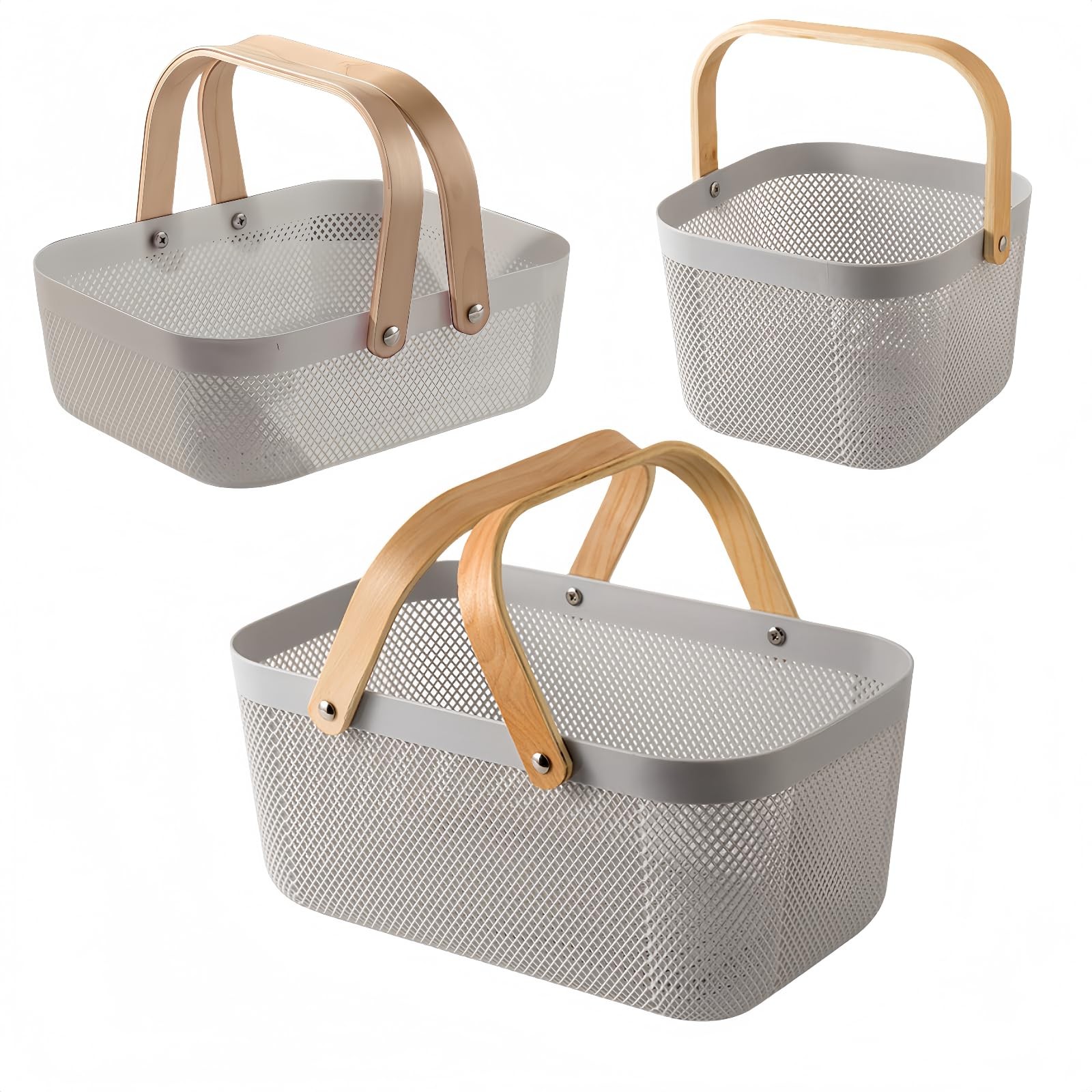 3pcs Collapsible Wooden Handle Plastic Harvest Basket - Rectangular Garden St...