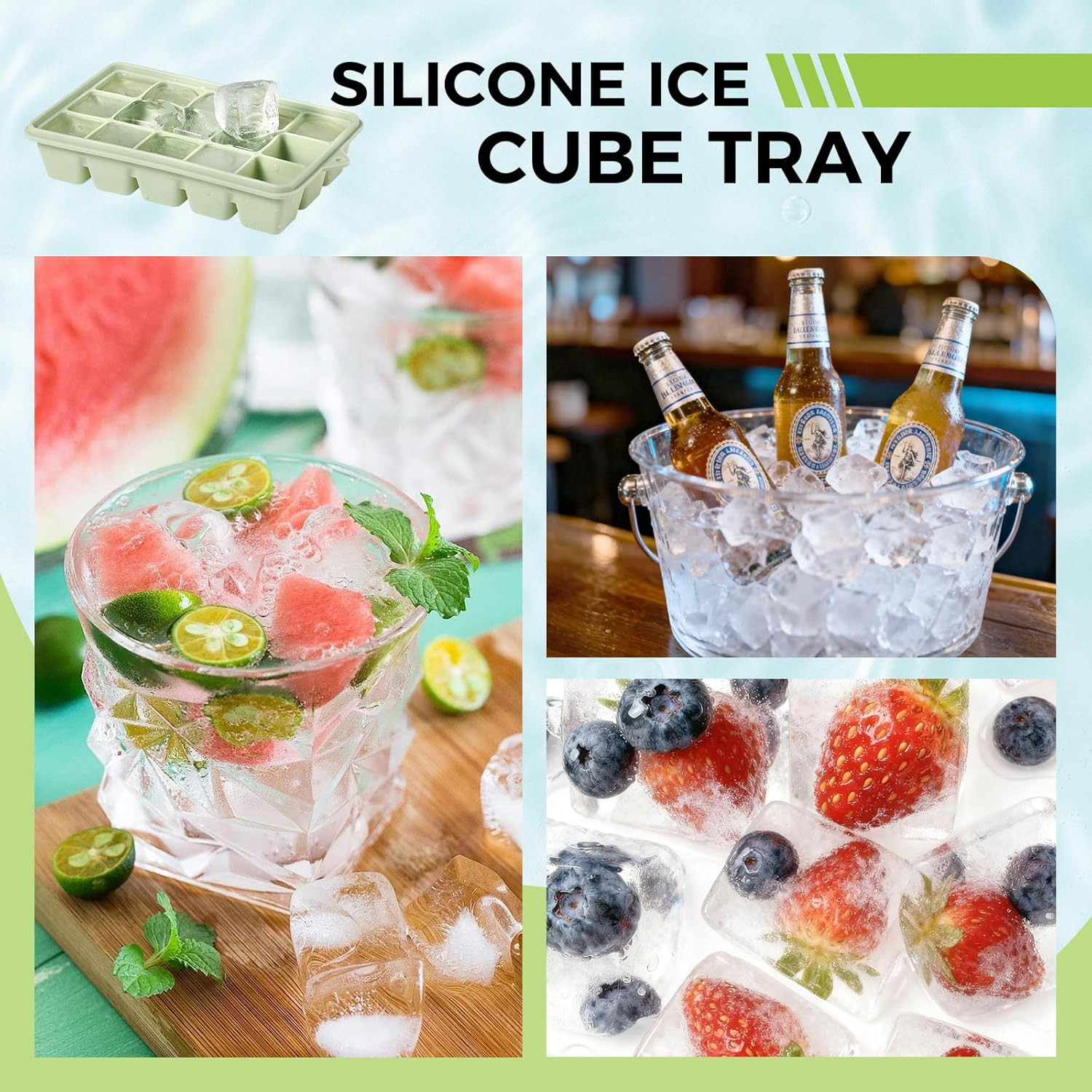 4-Pack Silicone Ice Cube Trays with Lid, Easy Release Ice Cube Molds, Reusable
