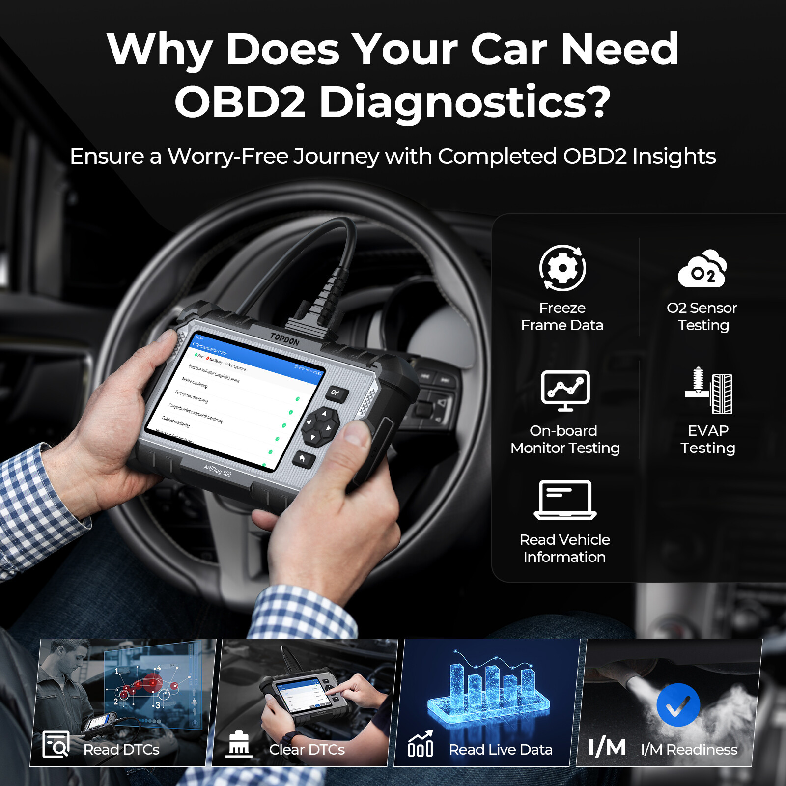 TOPDON AD500 OBD2 Scanner Car Code Reader Scan Tool 6 Reset Functions AUTO VIN
