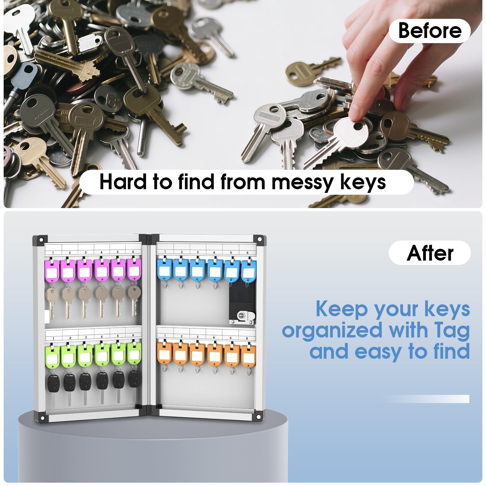 24 Key Box Wall Mount with Code and Key, Key Lock Box with Combination, Key S...