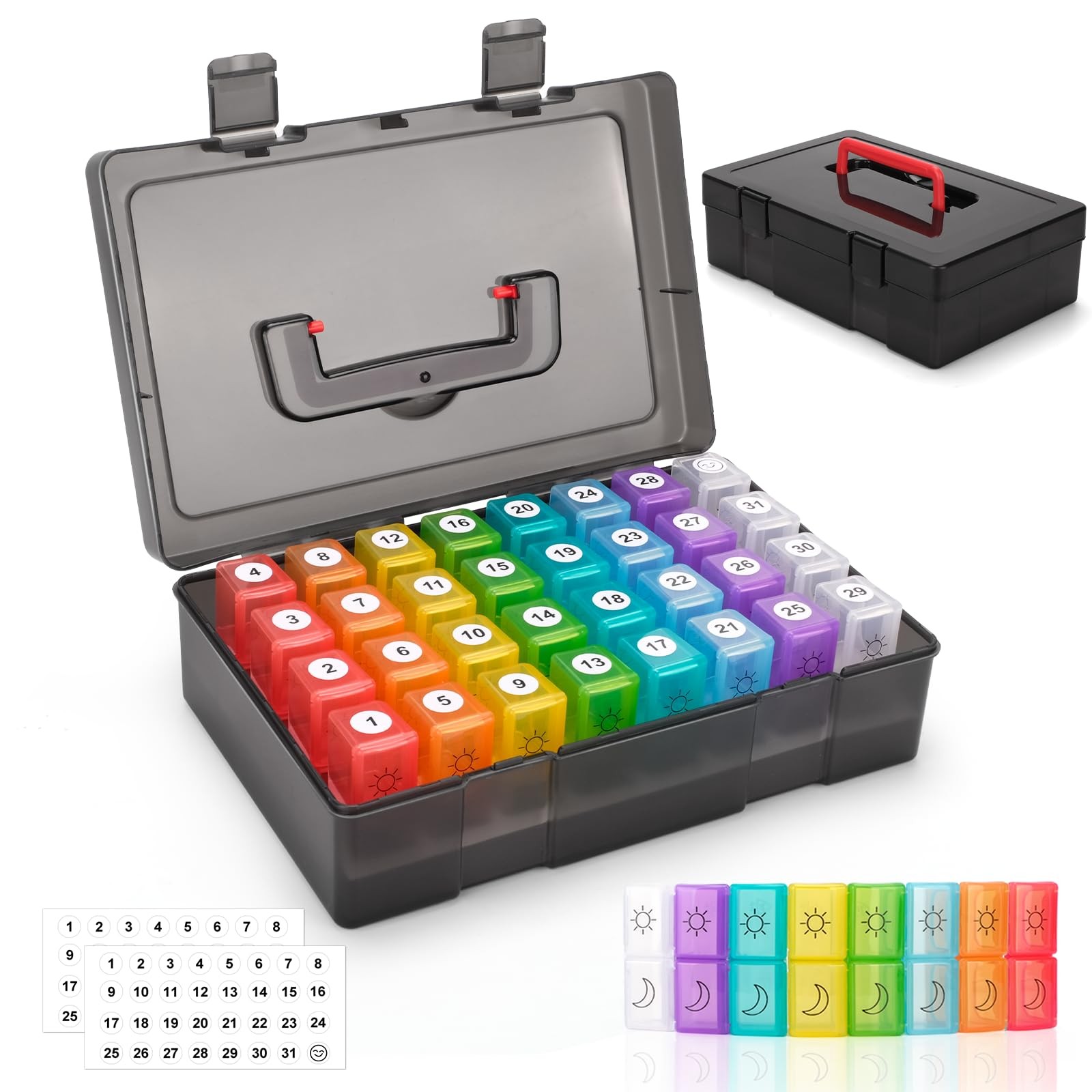 Monthly Pill Organizer 2 Times a Day,30 Day 2X a Large, Black