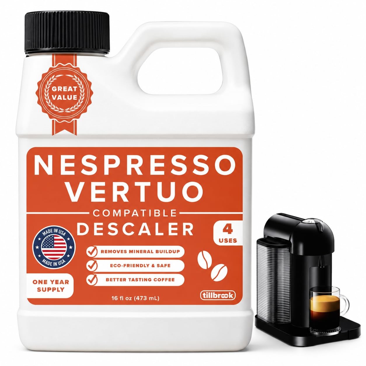 Nespresso Vertuo Compatible Descaler, 1 Year Supply, 4 Uses, 16 oz